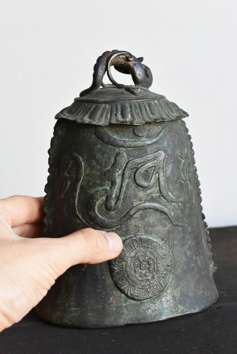 Japanese Huge Antique Cast Bronze Fish Bell Gong with Hardwood Striker,  25h - Schneible Fine Arts LLC