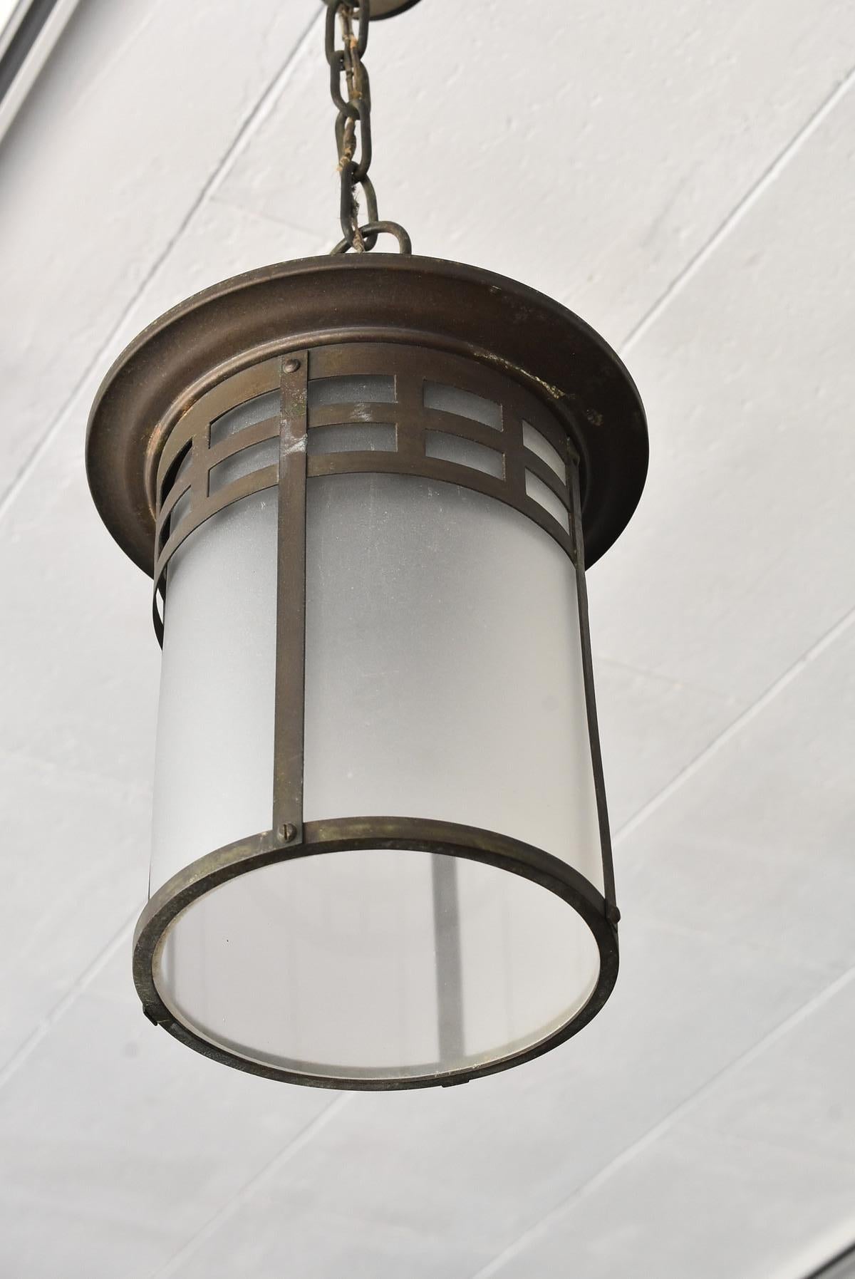 Taisho Japanese Antique Hanging Lantern Type Glass Pendant Light / Ceiling Lighting