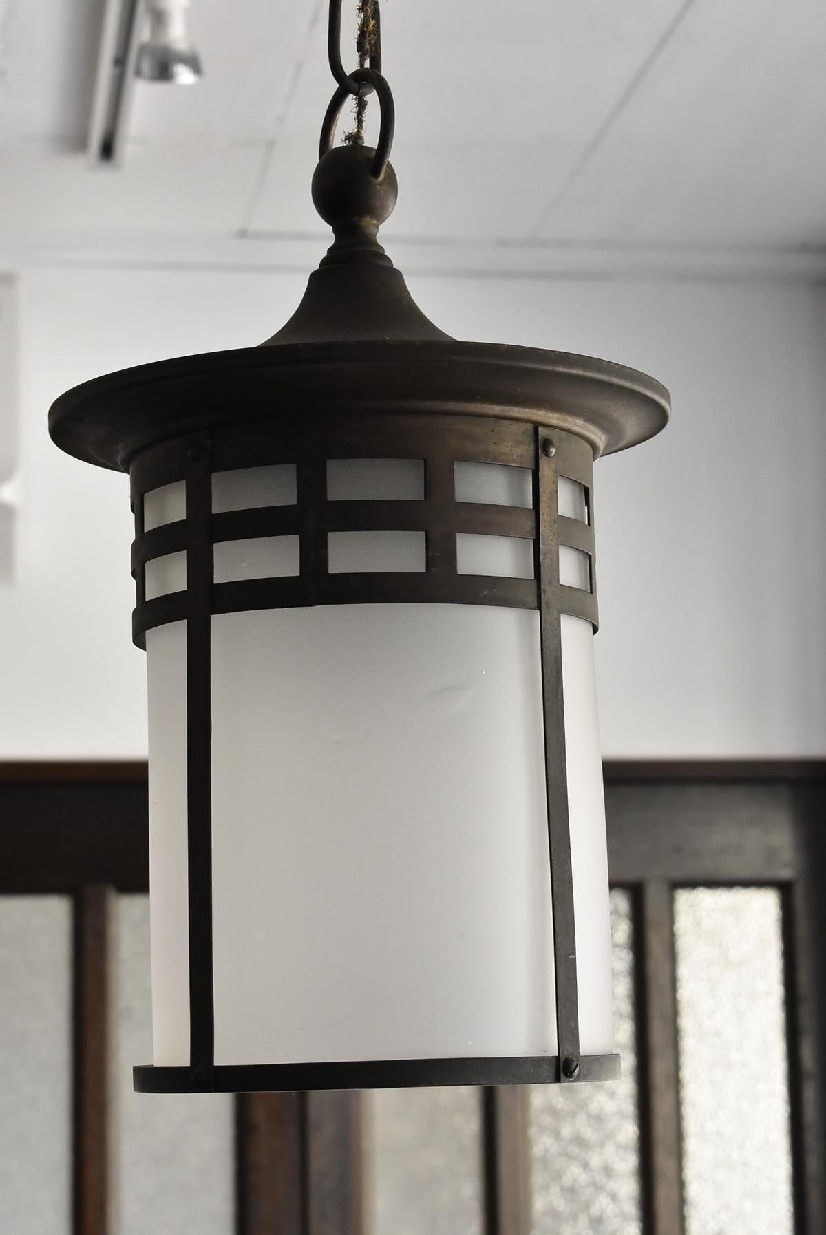 Japanese Antique Hanging Lantern Type Glass Pendant Light / Ceiling Lighting In Good Condition In Sammu-shi, Chiba