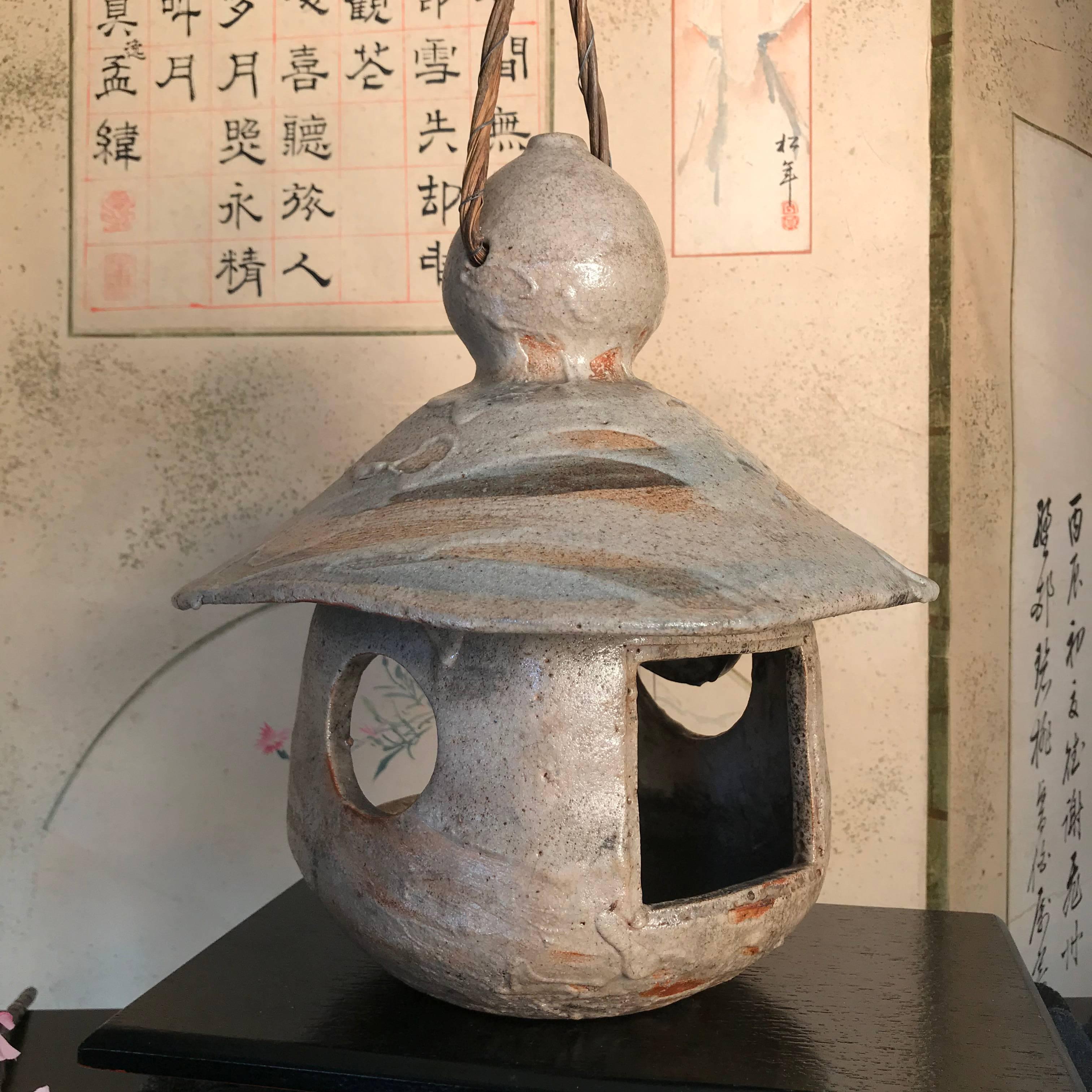 Taisho Japanese Antique Hanging Stoneware Lantern One-of-a-Kind Takayama Find