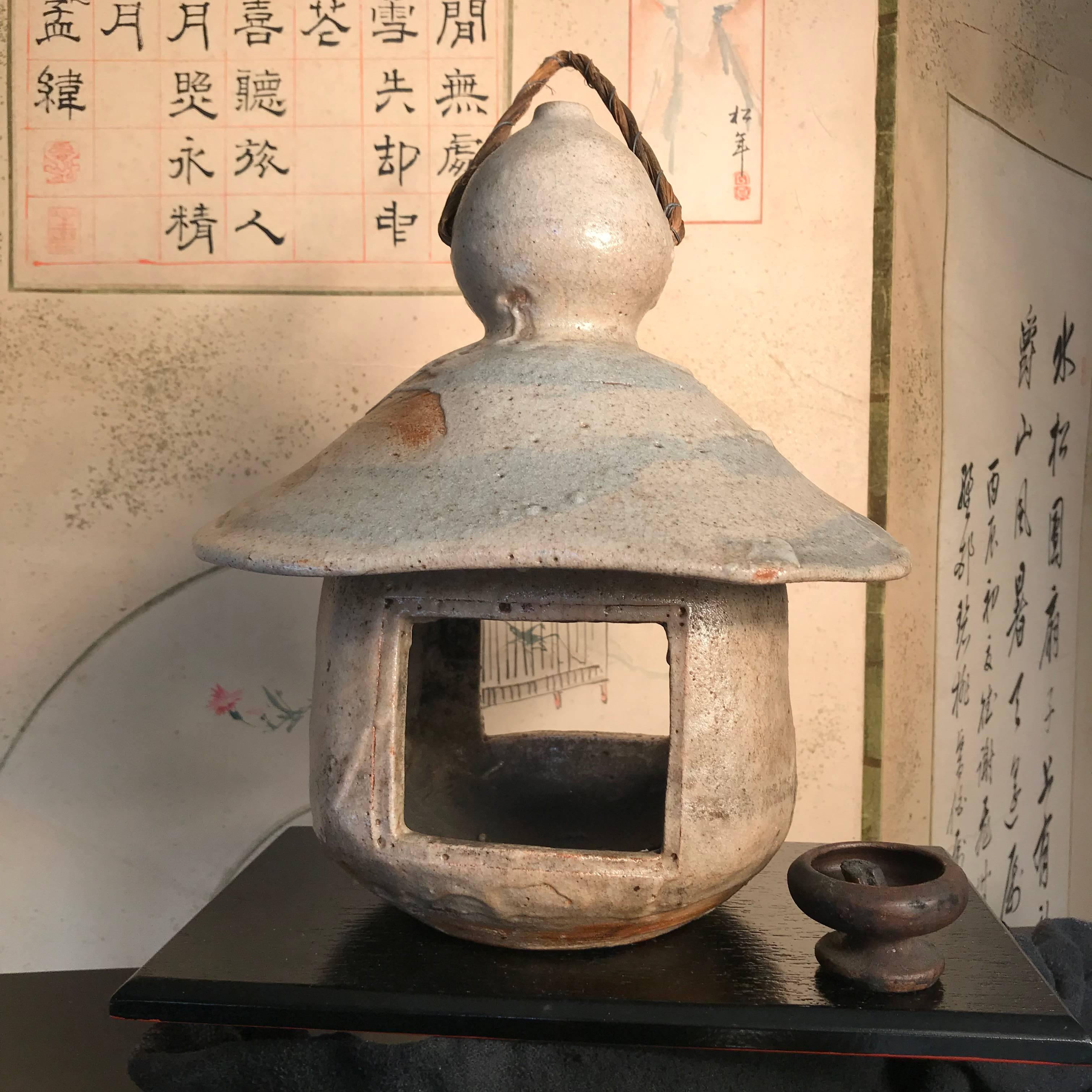20th Century Japanese Antique Hanging Stoneware Lantern One-of-a-Kind Takayama Find