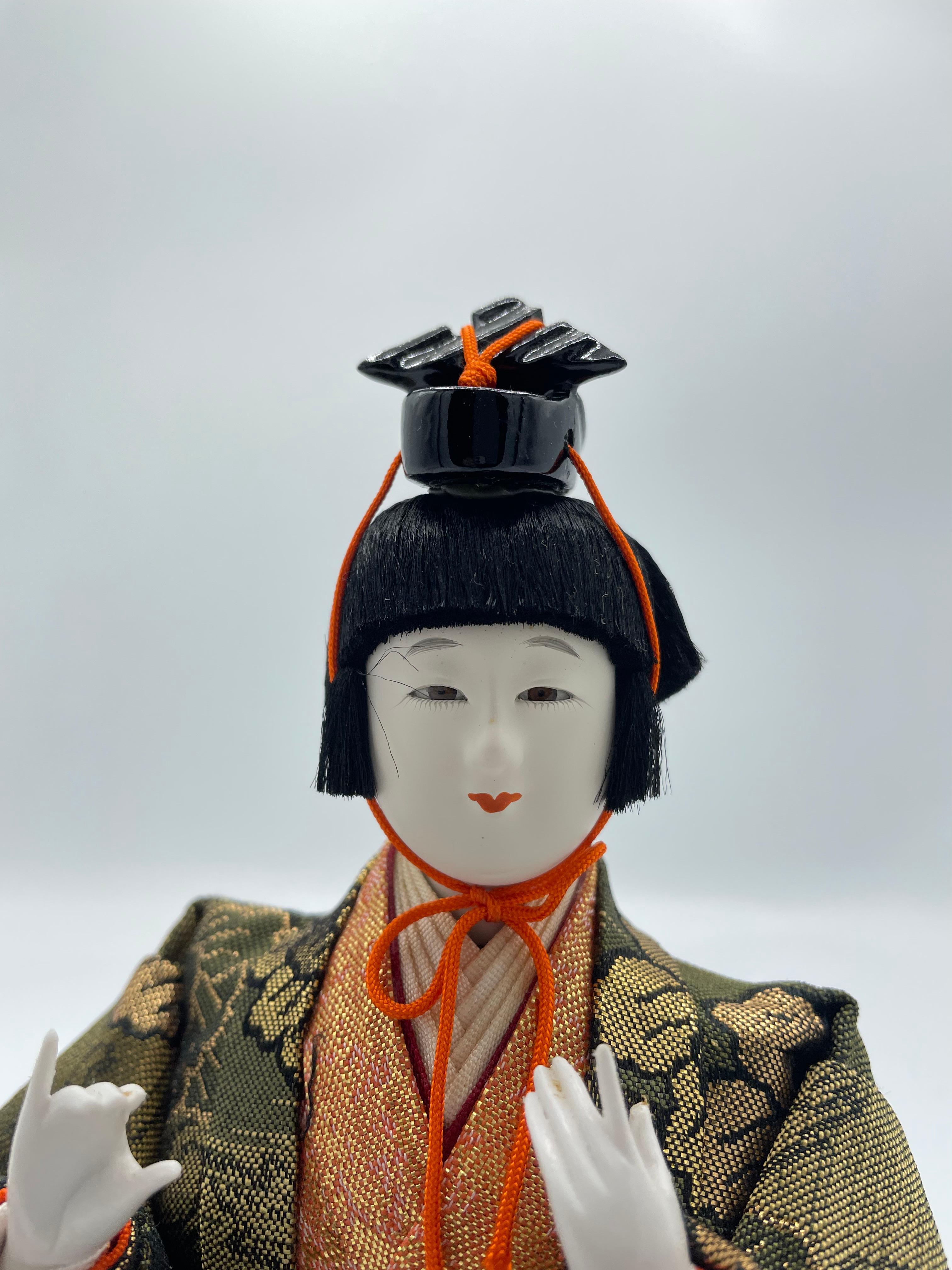 Cotton Japanese Antique Hinamatsuri Doll 'Goninbayashi' Flute 1980s For Sale