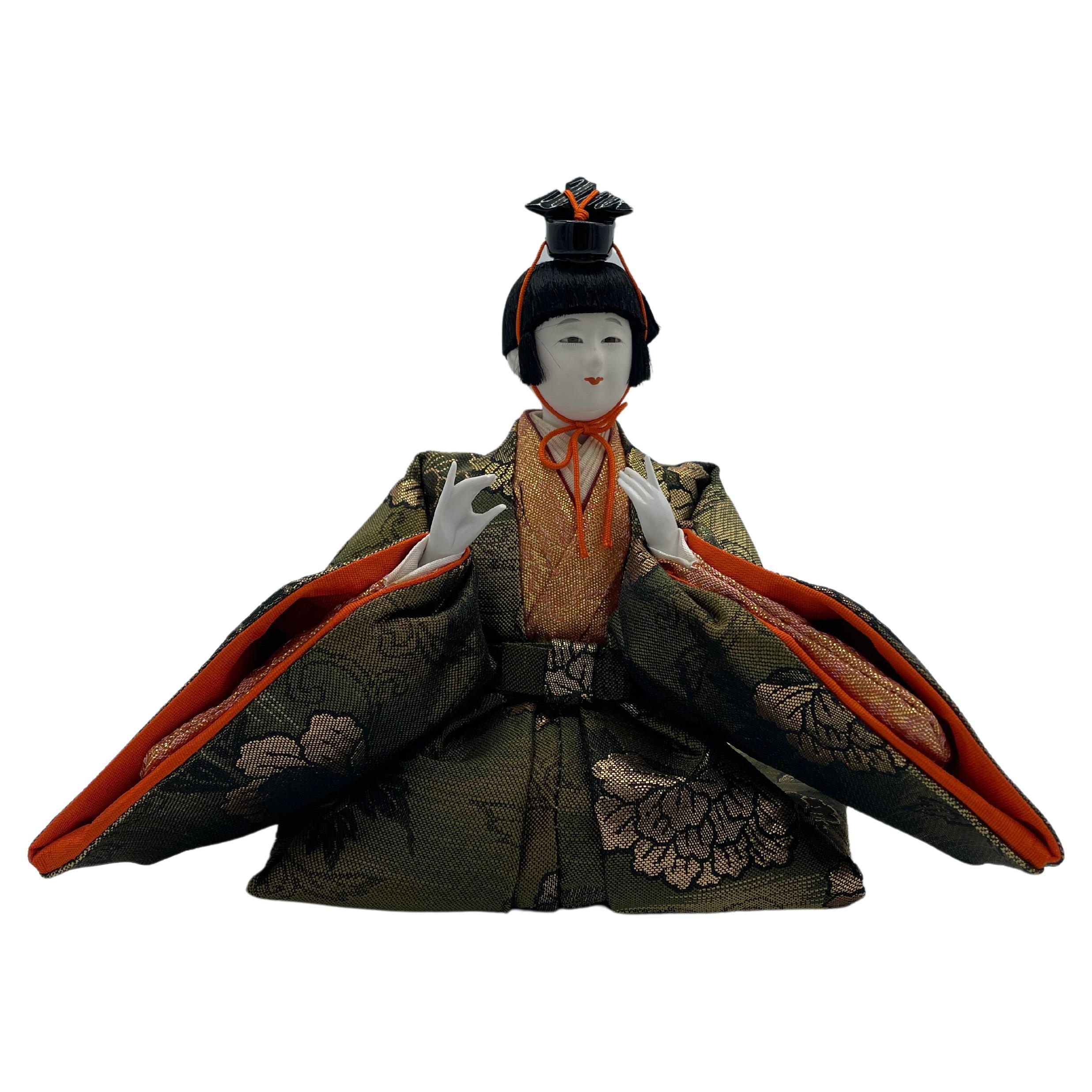 Japanese Antique Hinamatsuri Doll 'Goninbayashi' Flute 1980s For Sale