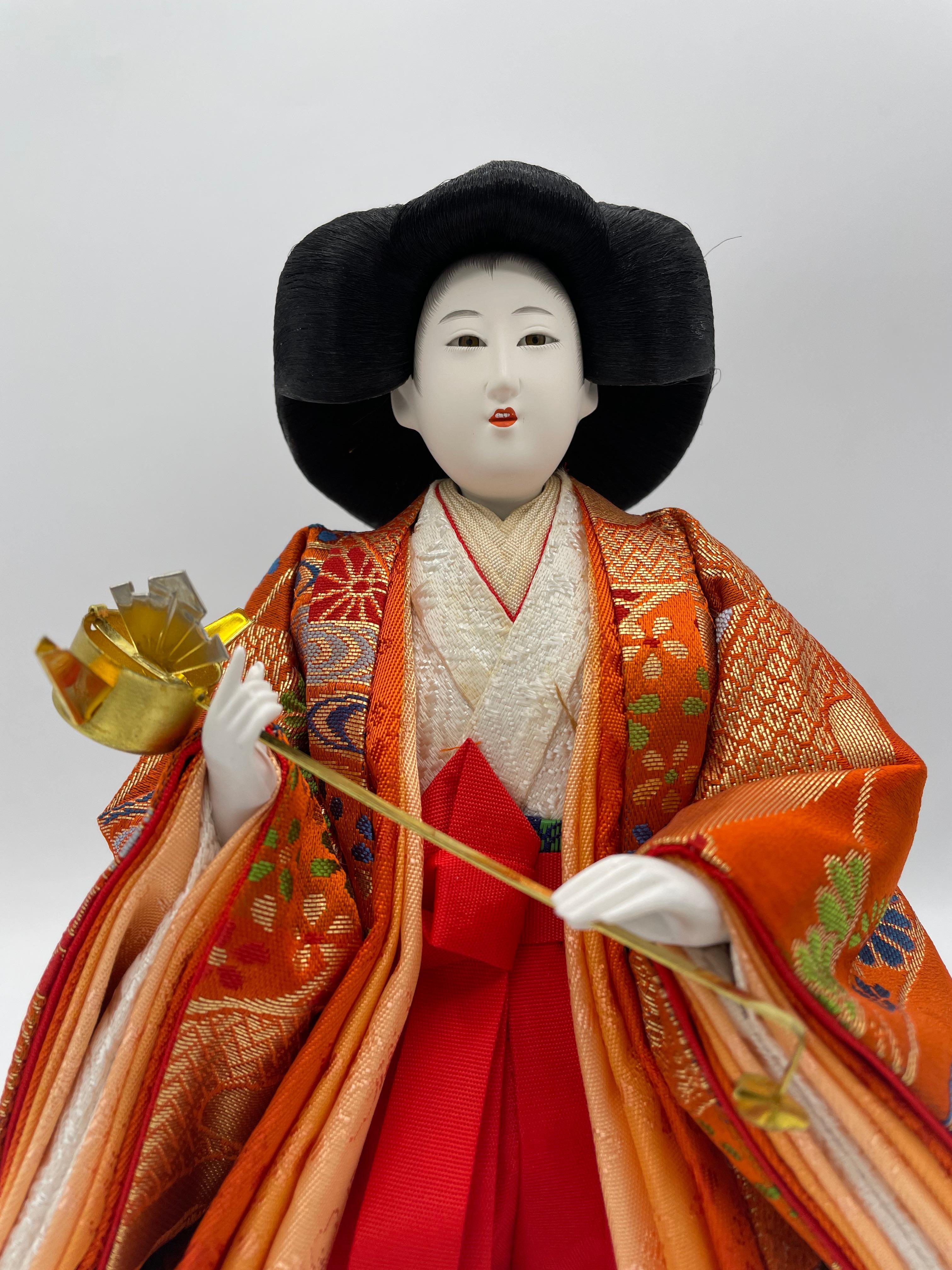 Showa Japanese Antique Hinamatsuri Doll 'Sannin Kanjo' Nagae no choshi 1980s For Sale