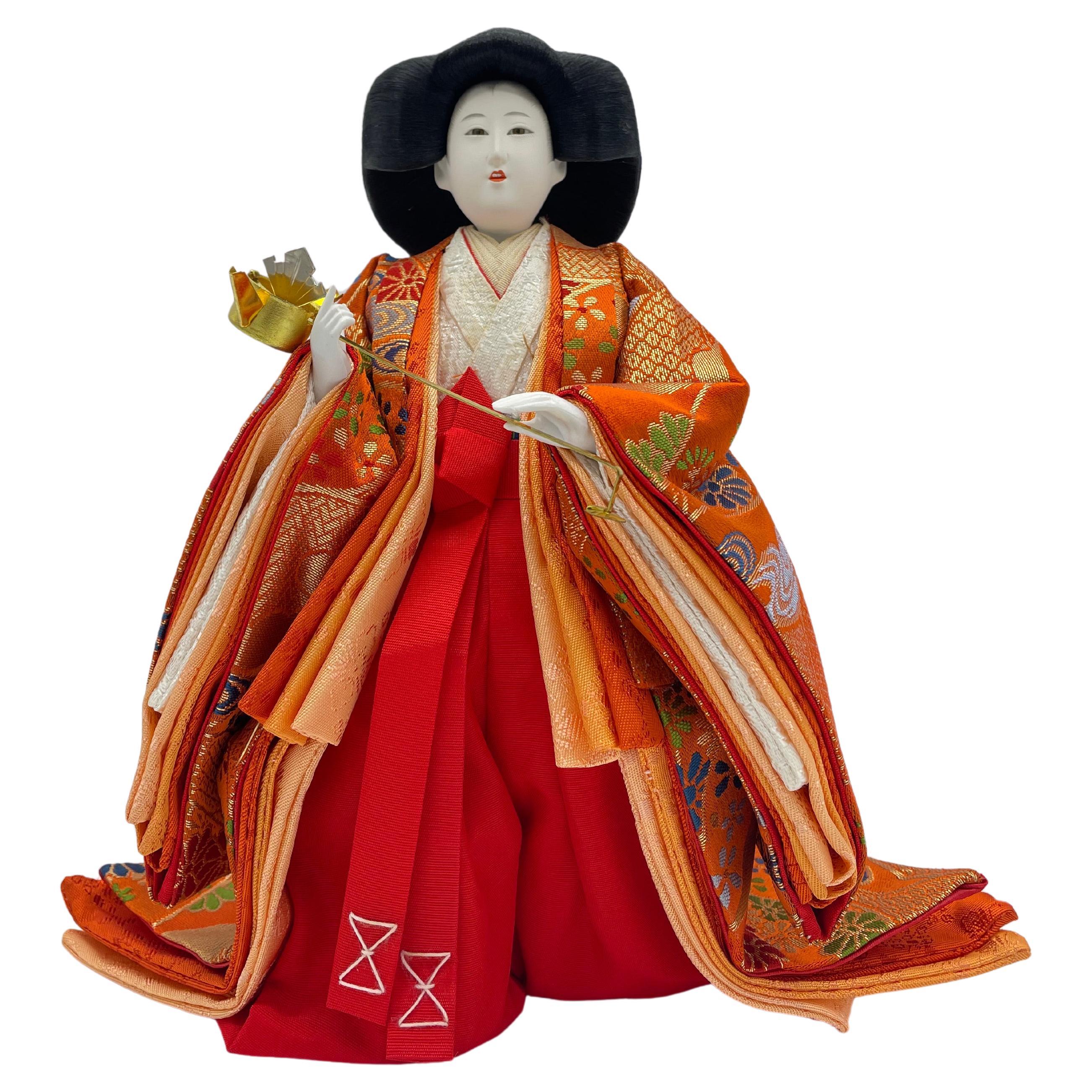 Japanese Antique Hinamatsuri Doll 'Sannin Kanjo' Nagae no choshi 1980s For Sale