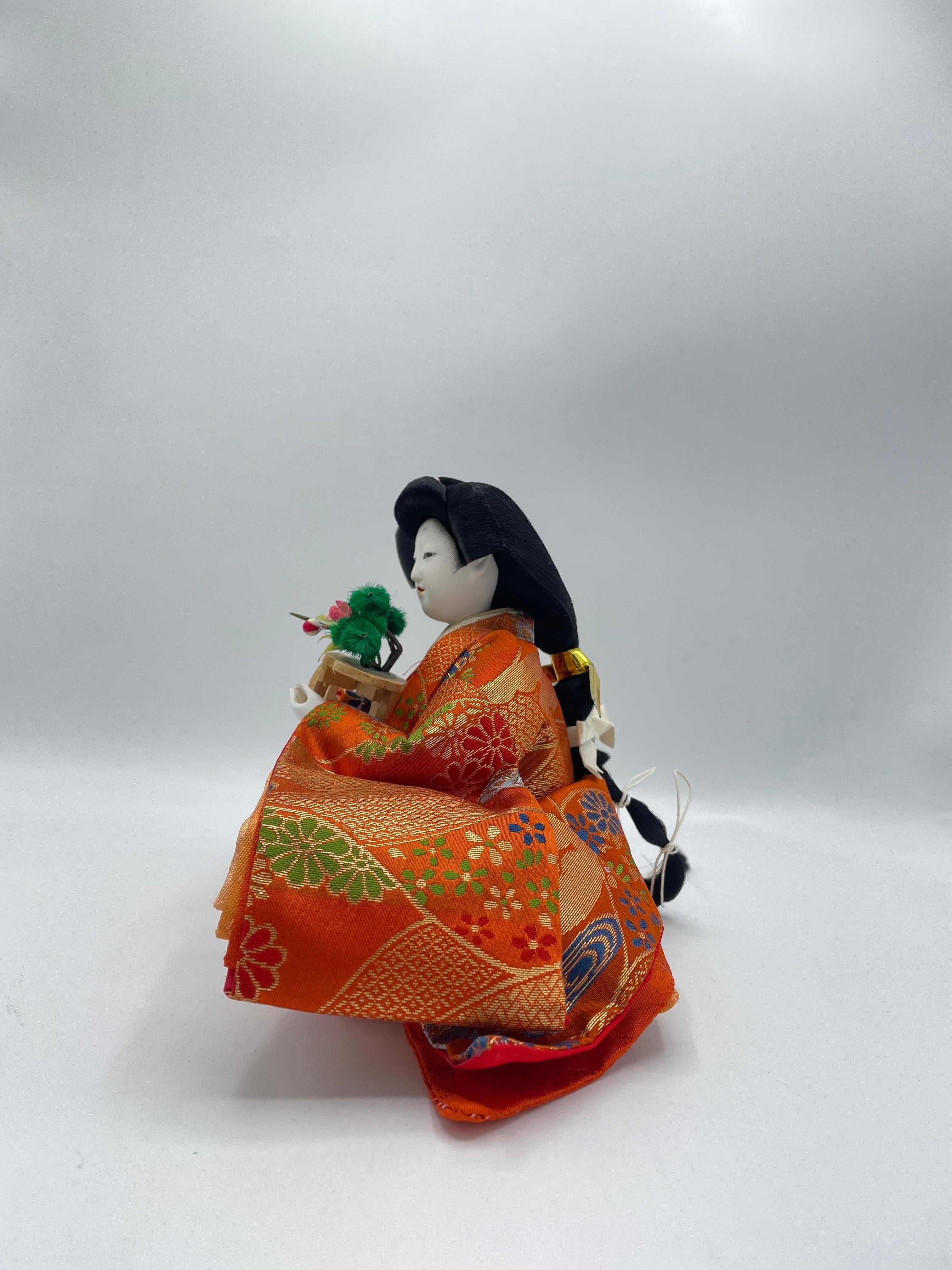 Showa Japanese Antique Hinamatsuri Doll 'Sannin Kanjo' Sanpo 1980s For Sale
