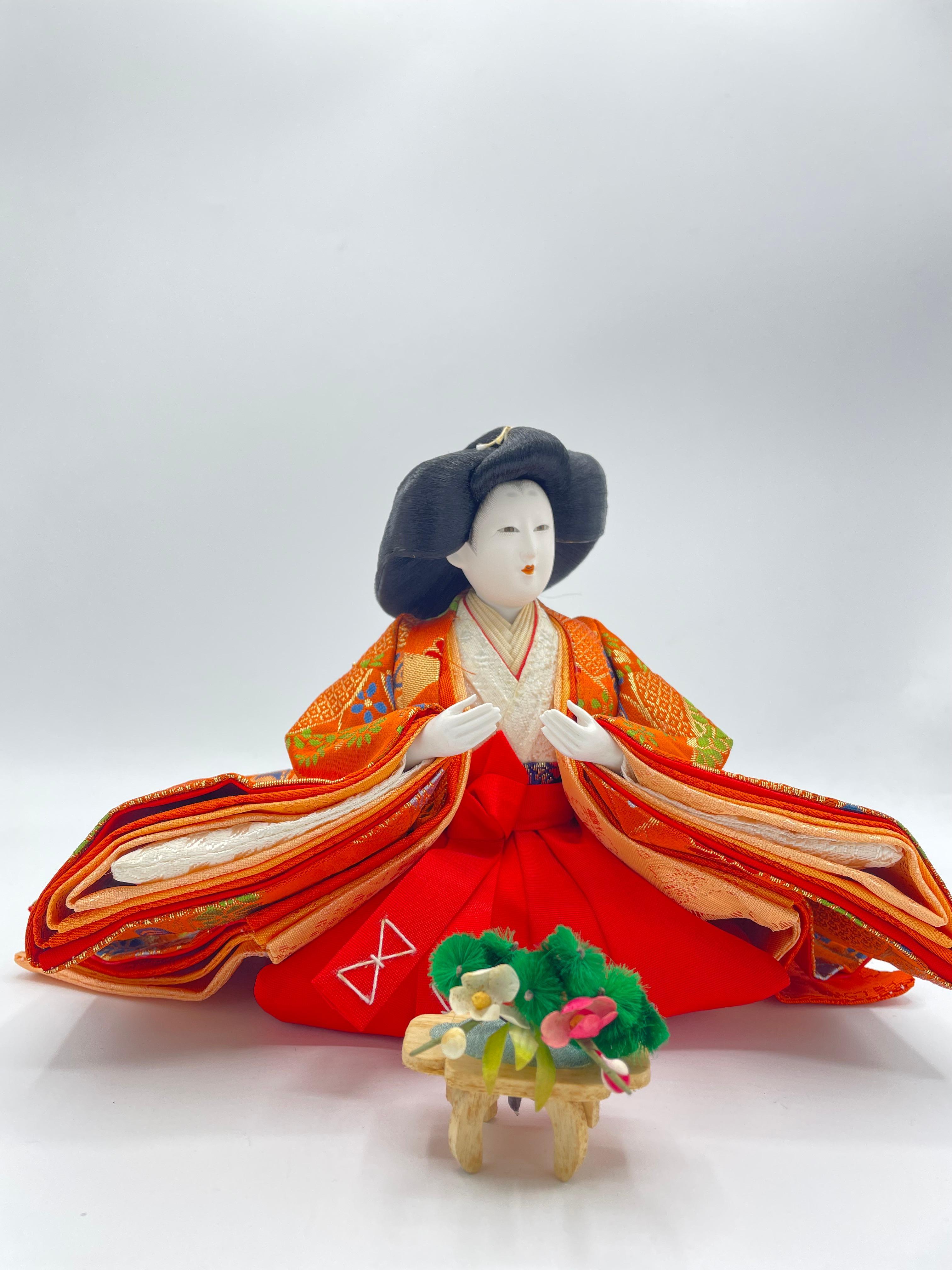 Cotton Japanese Antique Hinamatsuri Doll 'Sannin Kanjo' Sanpo 1980s For Sale