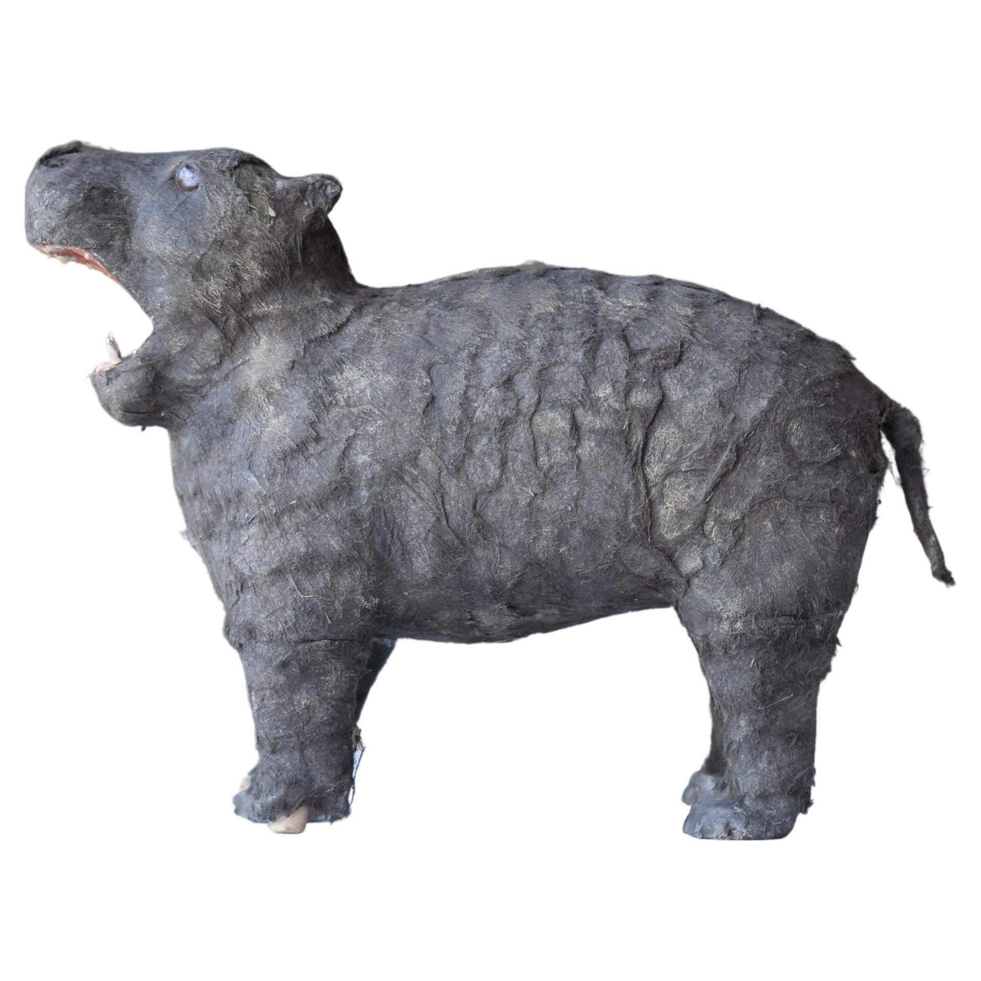 Japanese Antique Hippopotamus 1940s-1960s / Animal Figurine Object Wabi Sabi For Sale