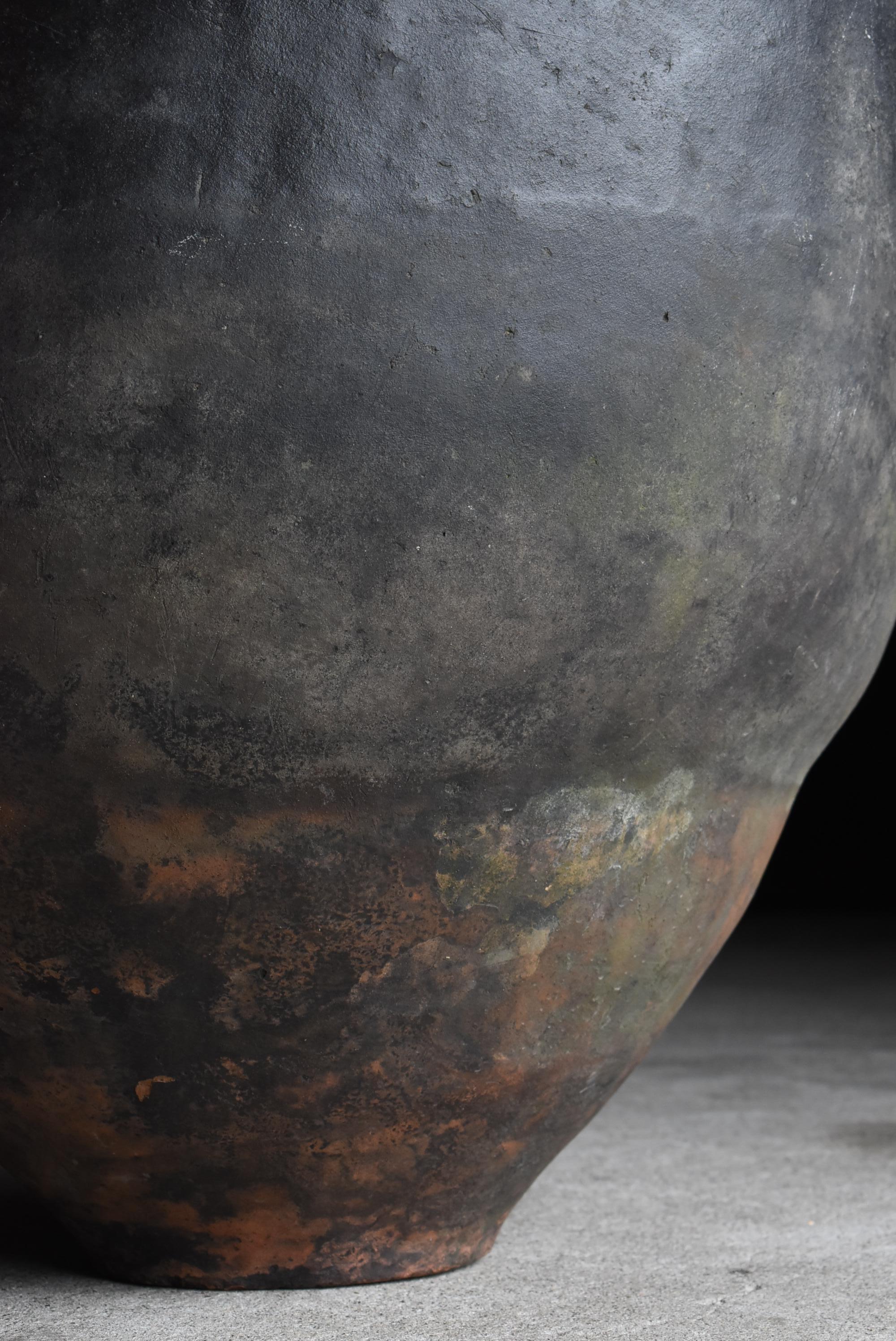 Japanese Antique Huge Indigo Dyed Jar 1860s-1920s / Pottery Vase Wabi Sabi 5