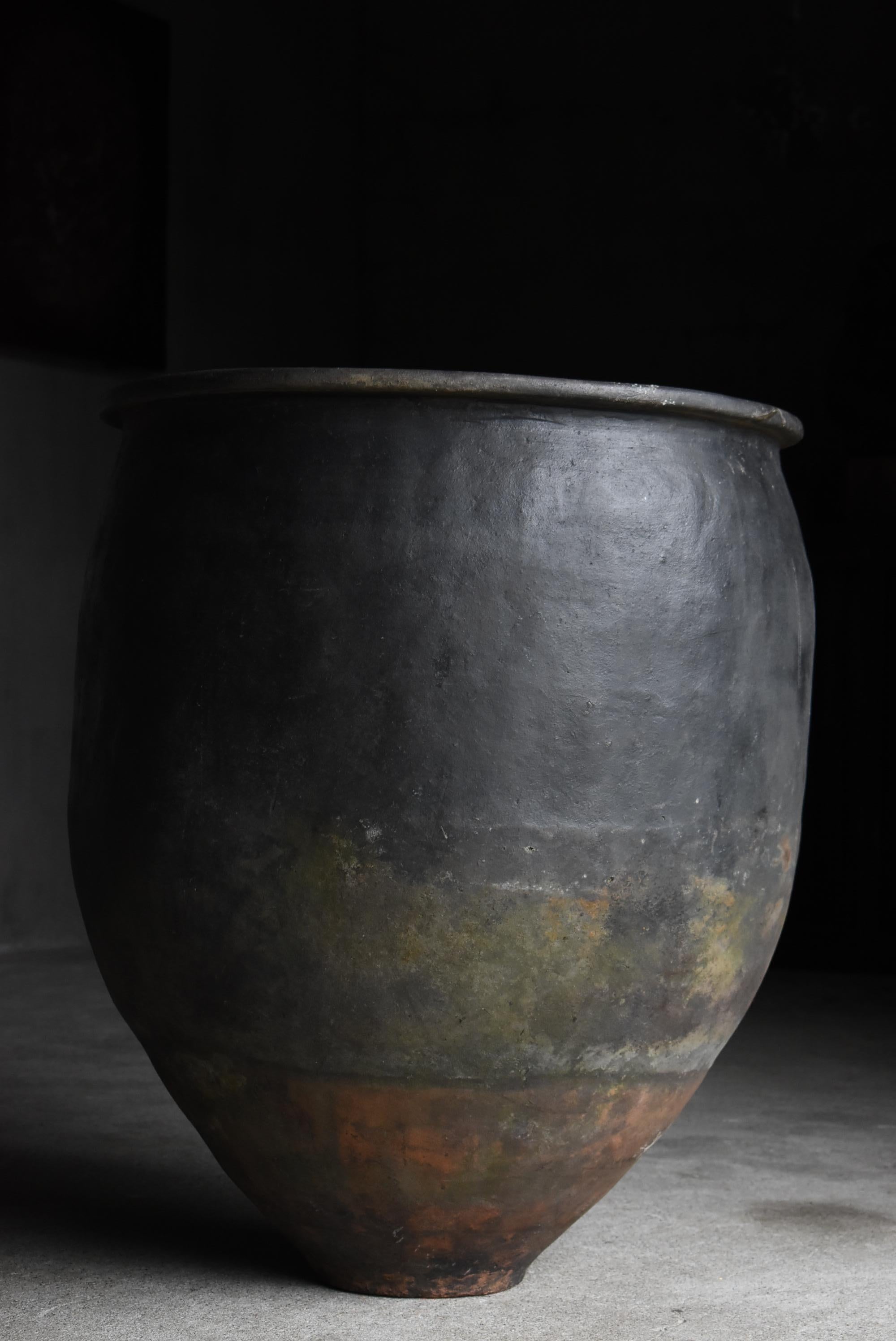 Japanese Antique Huge Indigo Dyed Jar 1860s-1920s / Pottery Vase Wabi Sabi 6