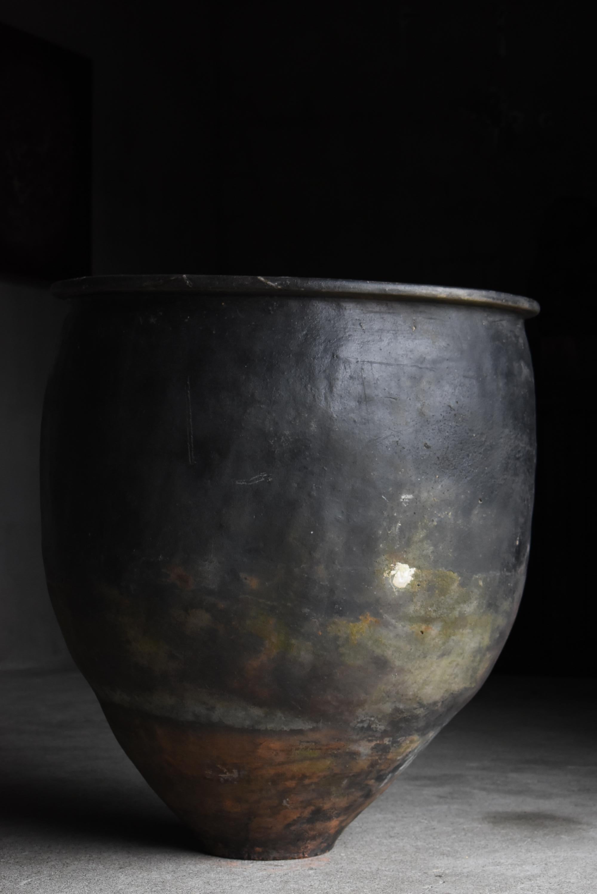 Japanese Antique Huge Indigo Dyed Jar 1860s-1920s / Pottery Vase Wabi Sabi 8