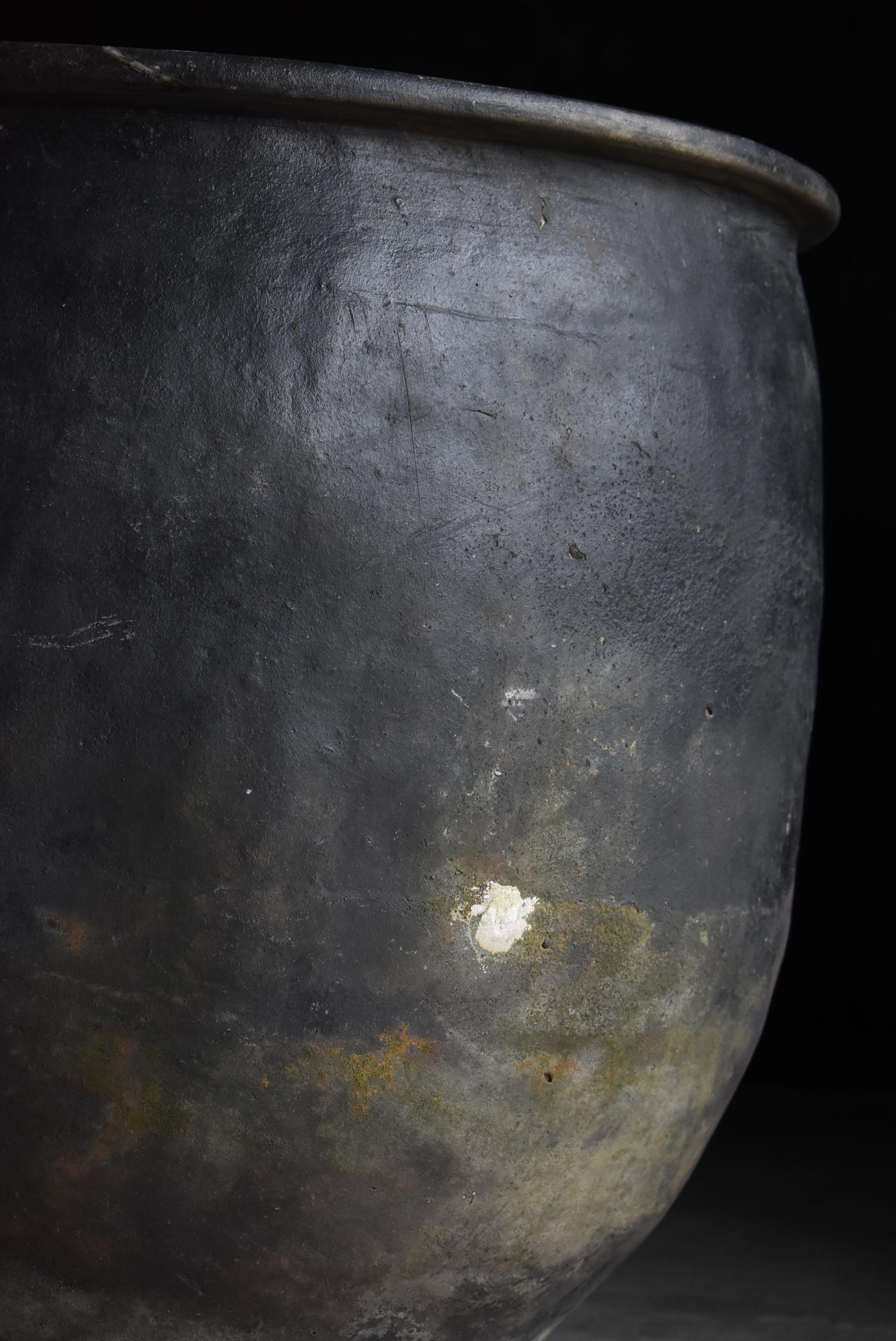 Japanese Antique Huge Indigo Dyed Jar 1860s-1920s / Pottery Vase Wabi Sabi 9
