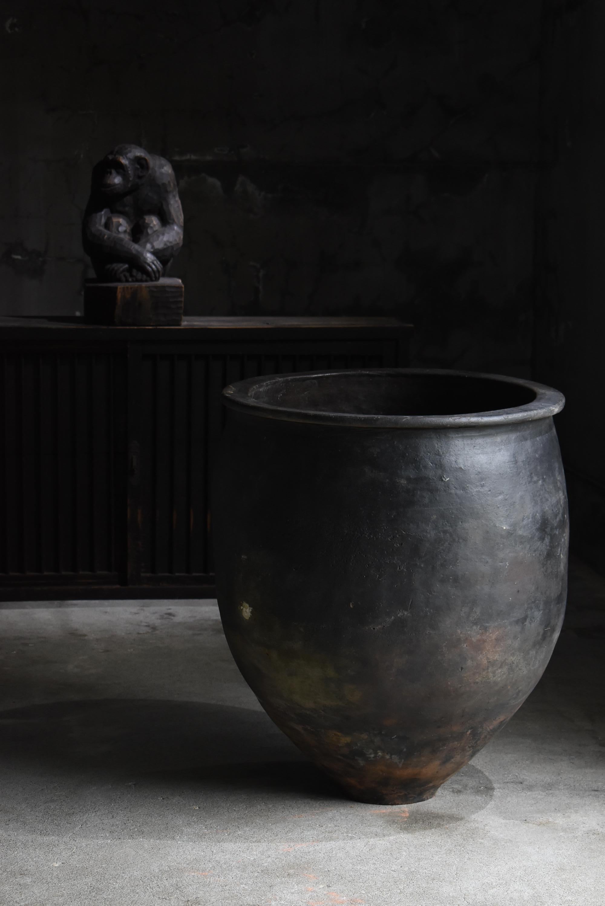 Japanese Antique Huge Indigo Dyed Jar 1860s-1920s / Pottery Vase Wabi Sabi 13