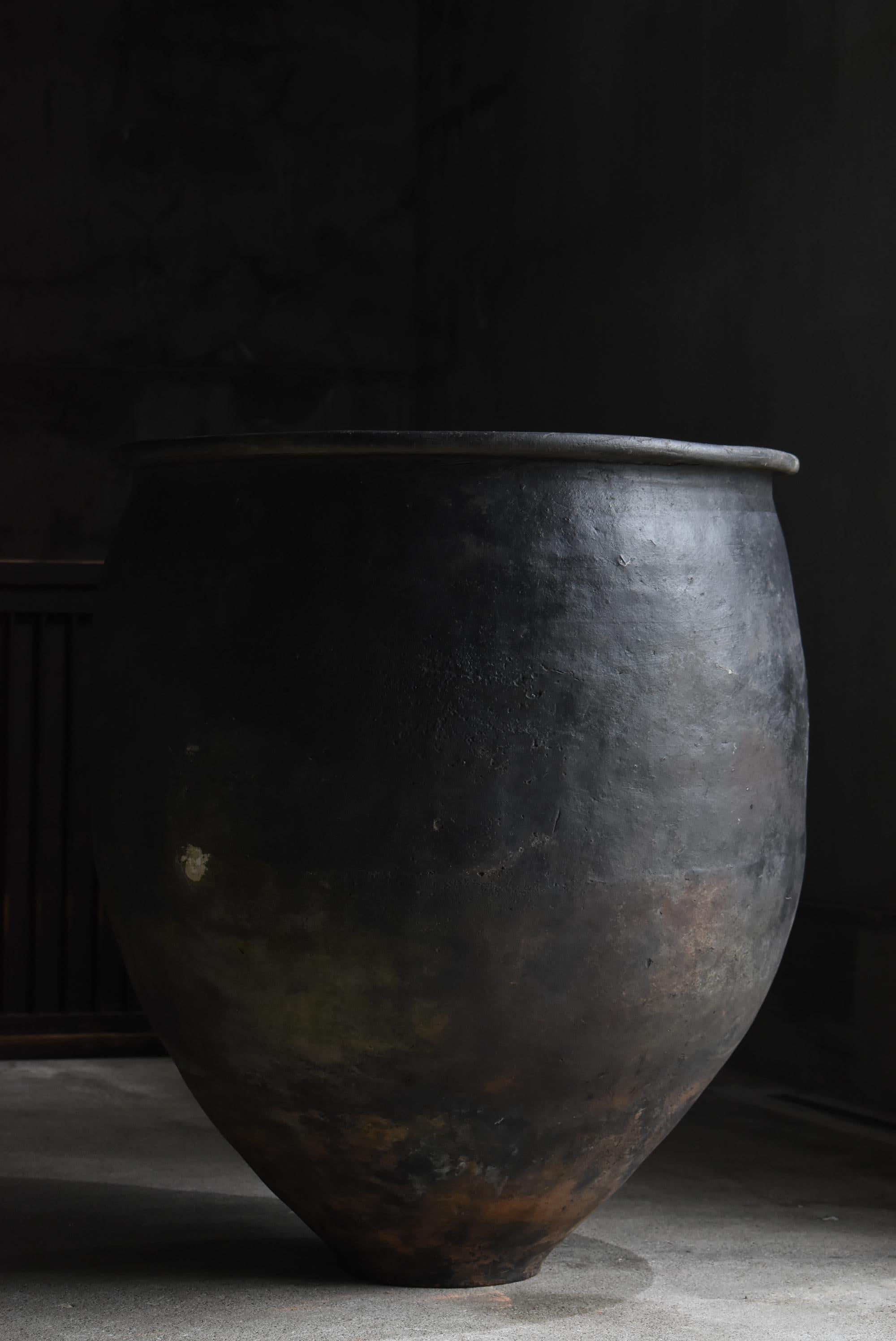 Japanese Antique Huge Indigo Dyed Jar 1860s-1920s / Pottery Vase Wabi Sabi 14