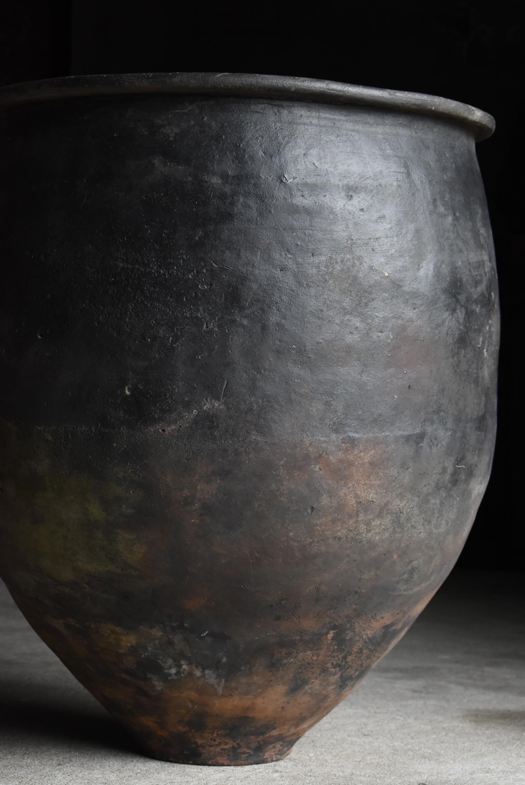 Japanese Antique Huge Indigo Dyed Jar 1860s-1920s / Pottery Vase Wabi Sabi 1