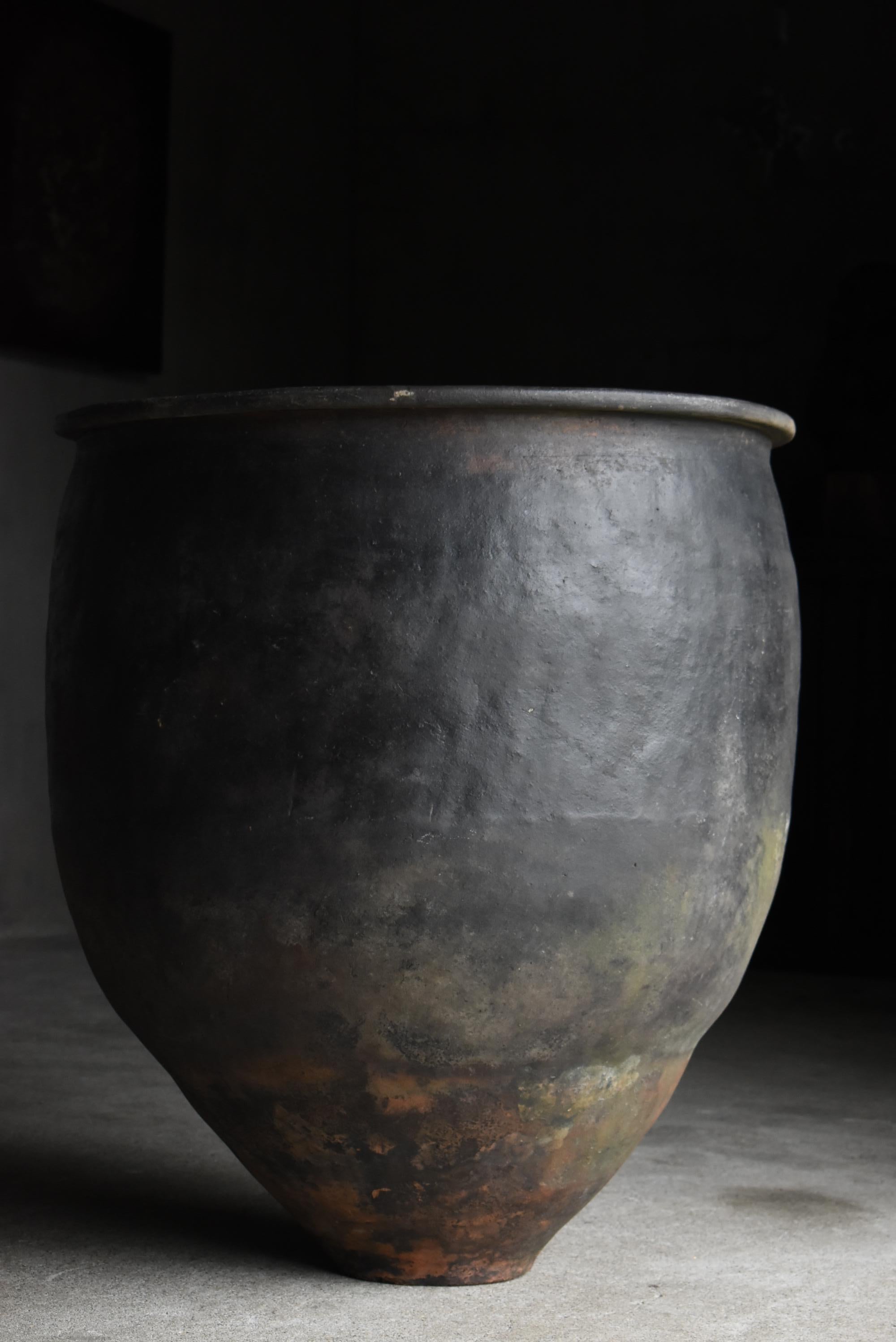 Japanese Antique Huge Indigo Dyed Jar 1860s-1920s / Pottery Vase Wabi Sabi 4
