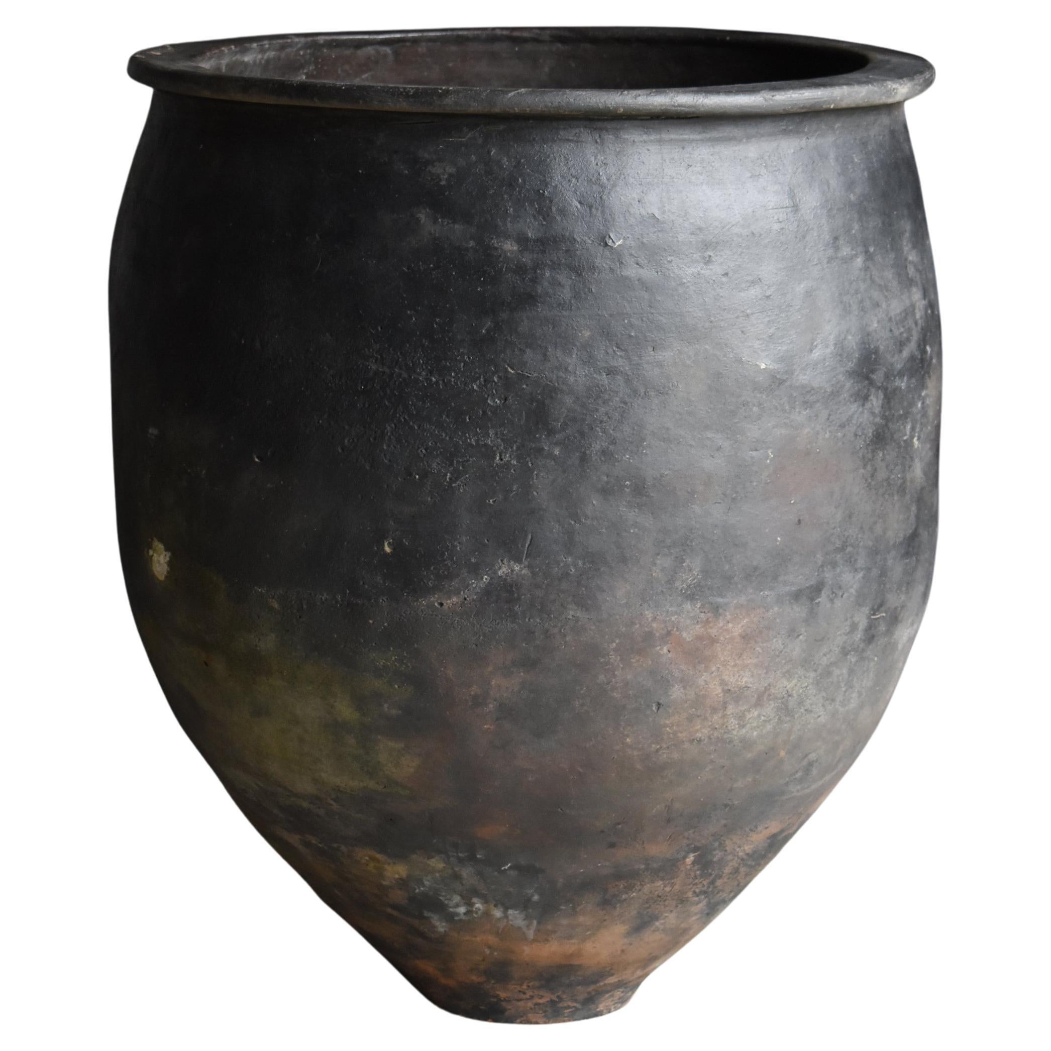 Japanese Antique Huge Indigo Dyed Jar 1860s-1920s / Pottery Vase Wabi Sabi