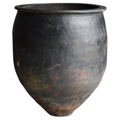 Japanese Antique Huge Indigo Dyed Jar 1860s-1920s / Pottery Vase Wabi Sabi