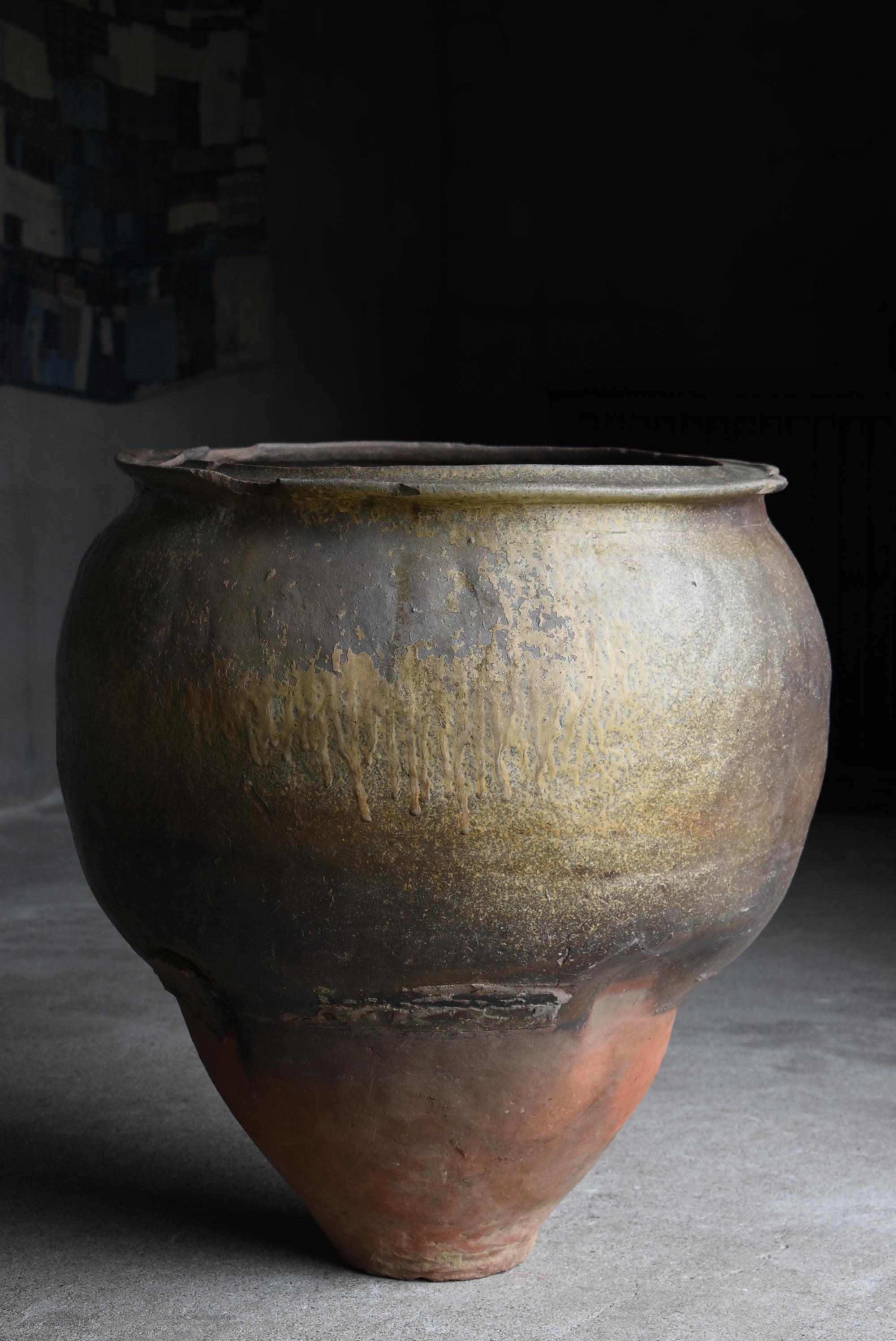 Japanese Antique Huge Pottery Vase 1700s-1750s / Flower Vase Wabi Sabi For Sale 8
