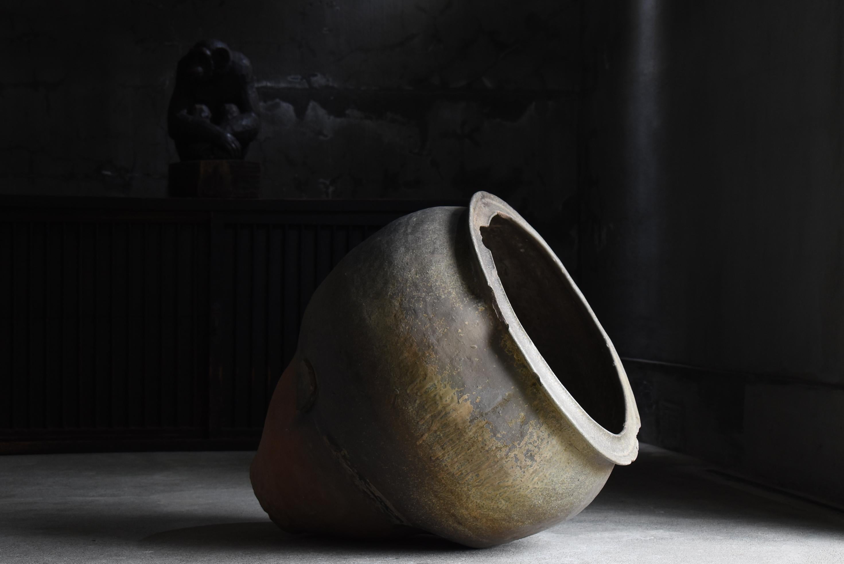 Grand vase de poterie japonais ancien 1700s-1750s / Vase à fleurs Wabi Sabi en vente 13