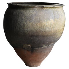 Grand vase de poterie japonais ancien 1700s-1750s / Vase à fleurs Wabi Sabi