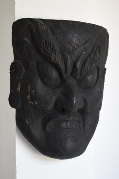 Japanese Antique Huge Wood Carving Masks 1860s-1920s/Mingei Wall Decor Wabi-Sabi