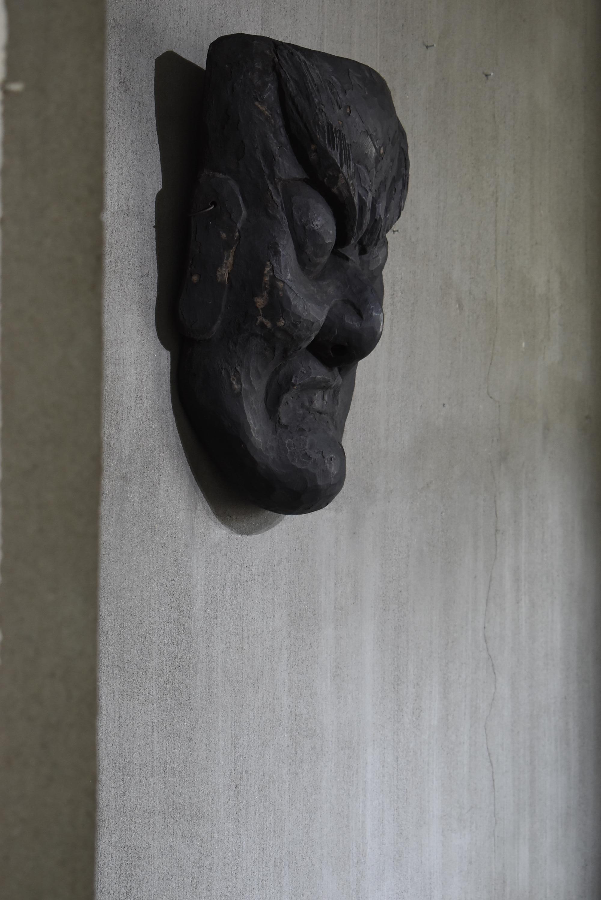 Meiji Japanese Antique Huge Wood Carving Masks 1860s-1920s/Mingei Wall Decor Wabi-Sabi