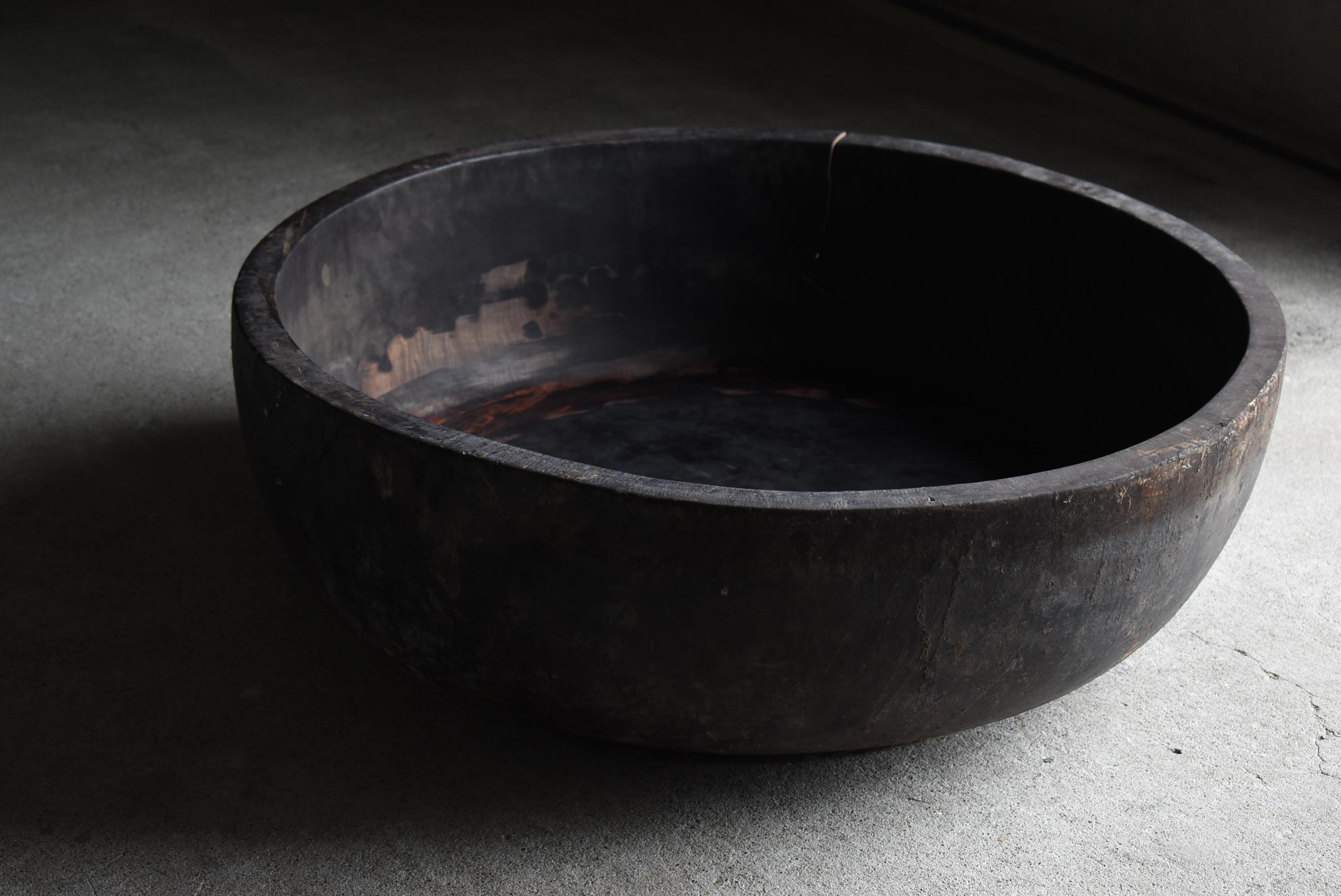 Lacquered Japanese Antique Huge Wooden Bowl 1906s / Primitive Object Wabisabi Mingei For Sale