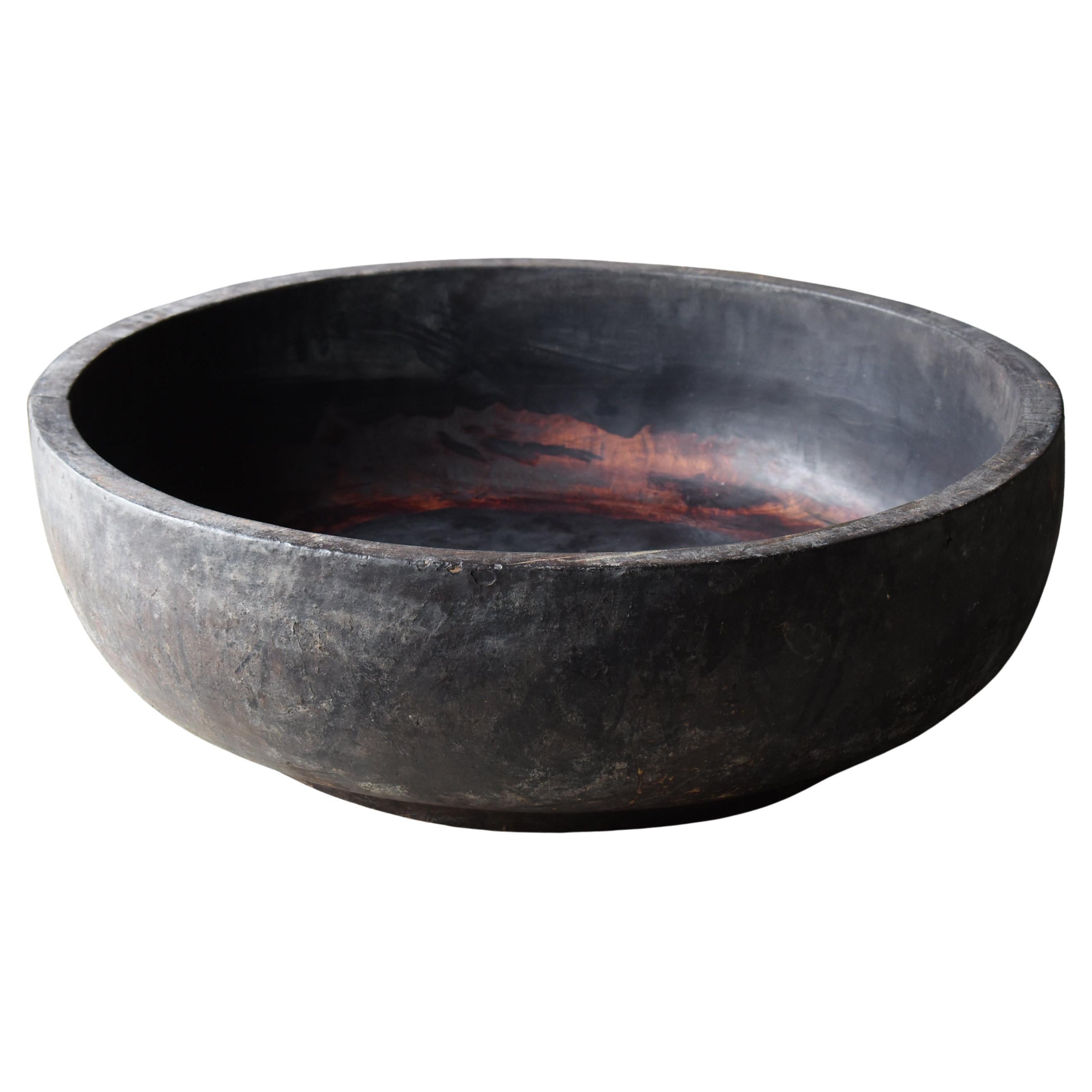 Japanese Antique Huge Wooden Bowl 1906s / Primitive Object Wabisabi Mingei