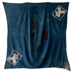Japanese Antique Indigo Dyed cotton textile/Hanging Cloth/Tapestry・Wabisabi Zen
