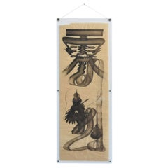 Pintura Antigua Japonesa a Tinta / Siglo XIX / Rara Pintura de Caracteres Chinos