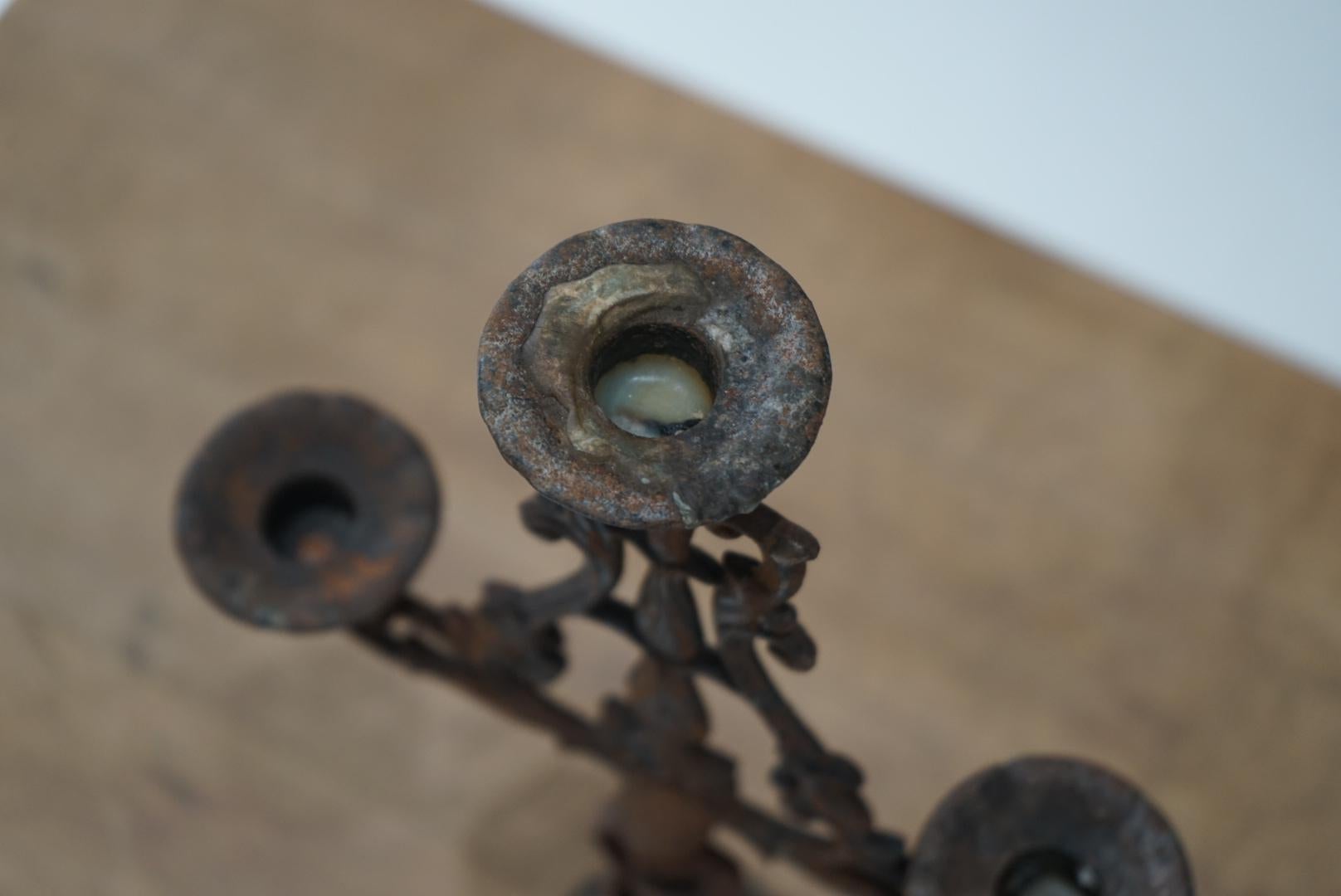 Japanese Antique Iron candlestick Object For Sale 1