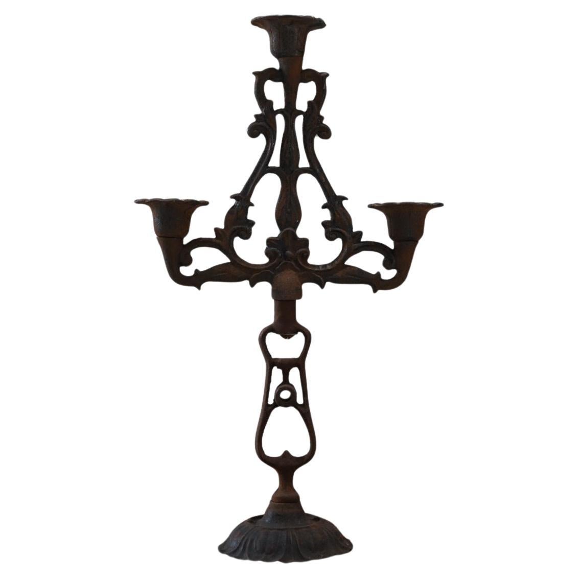 Japanese Antique Iron candlestick Object For Sale