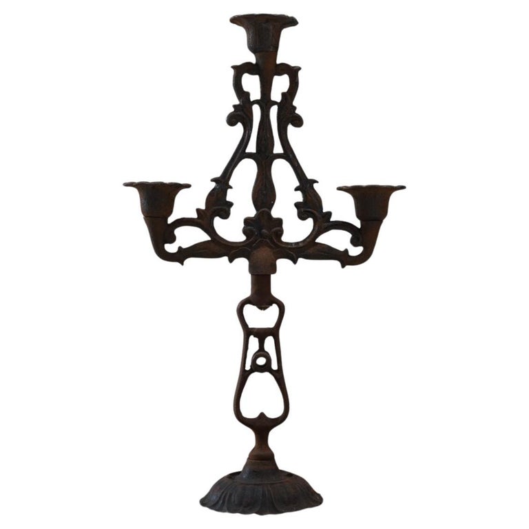 Japanese Antique Iron Candlestick, 1910s–1930s - Japandi Wabi-Sabi 