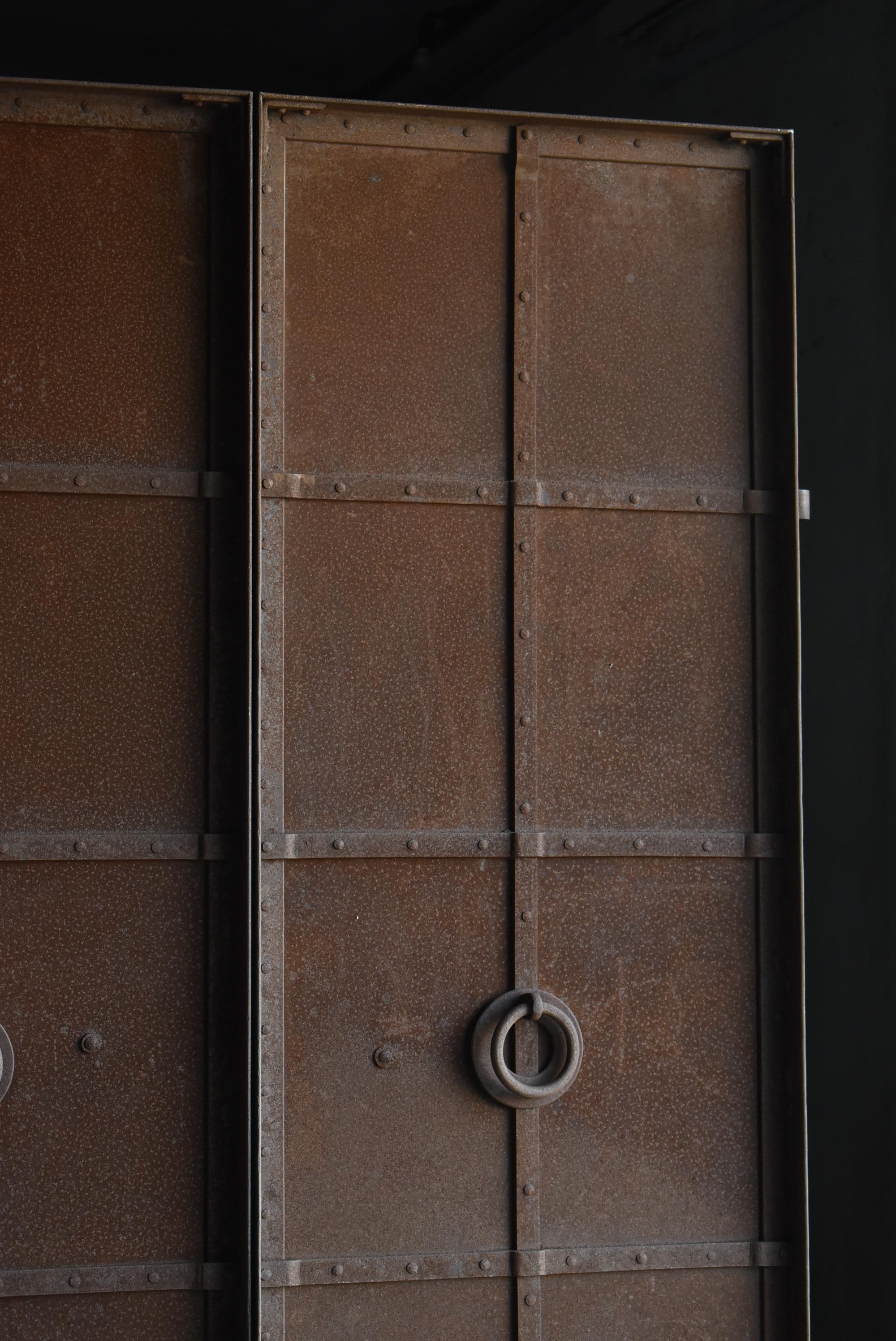 Japanese Antique Iron Double Doors 1900s-1940s / Steel Gate Wabi Sabi 4
