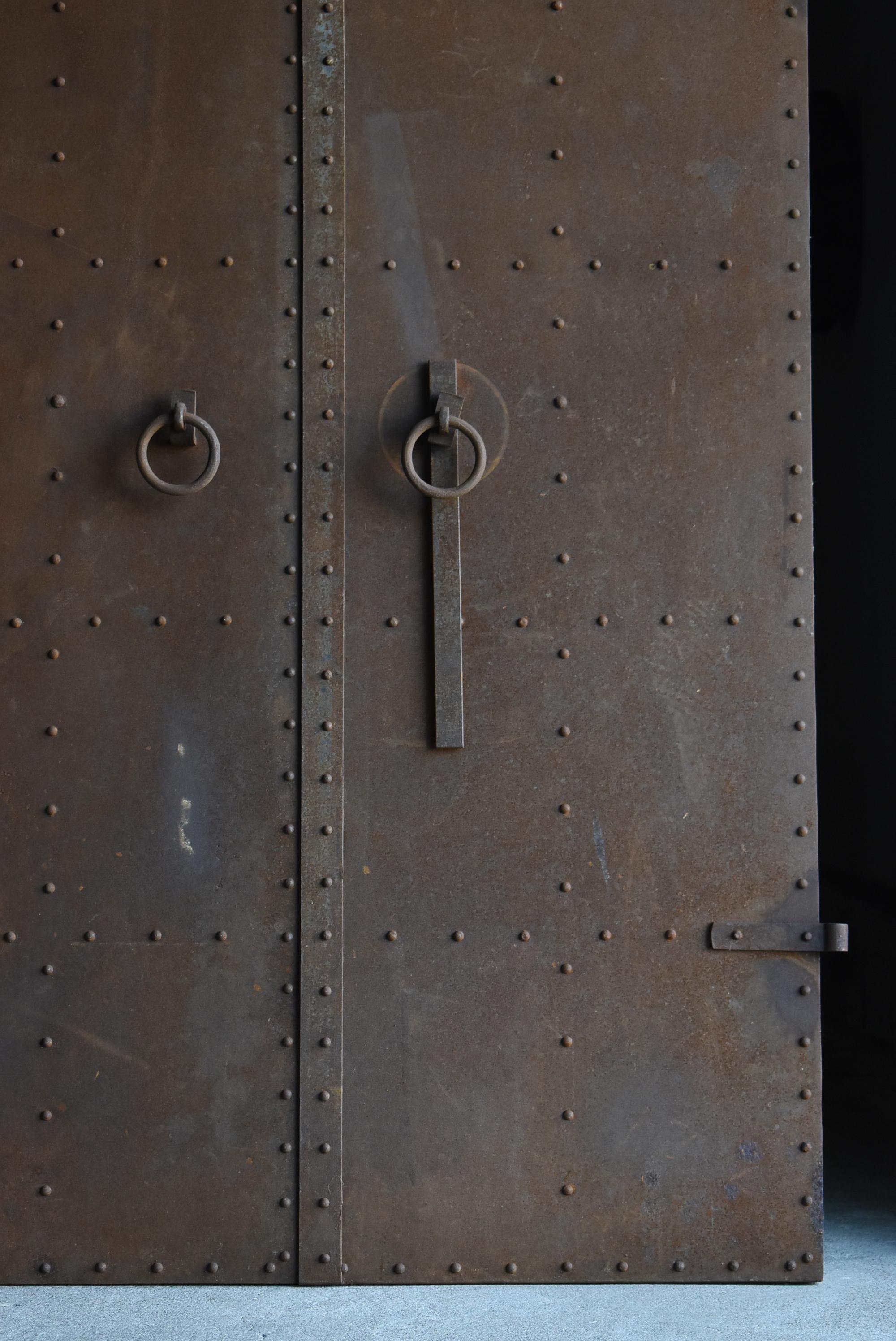 Japanned Japanese Antique Iron Double Doors 1900s-1940s / Steel Gate Wabi Sabi