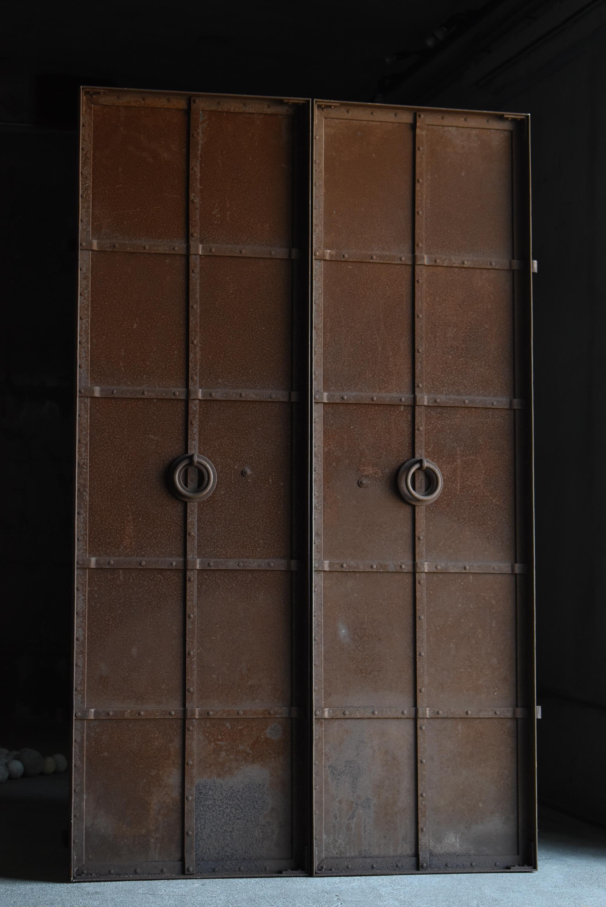 Japanese Antique Iron Double Doors 1900s-1940s / Steel Gate Wabi Sabi 3