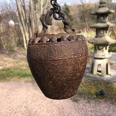 Japanese Antique Iron Hanging Flower Vase and Chain, 19th Century