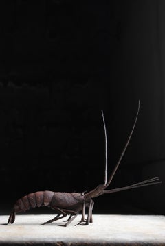 Japanese Antique Iron Lobster Sculpture 1800s-1860s / Figurine Object Wabisabi