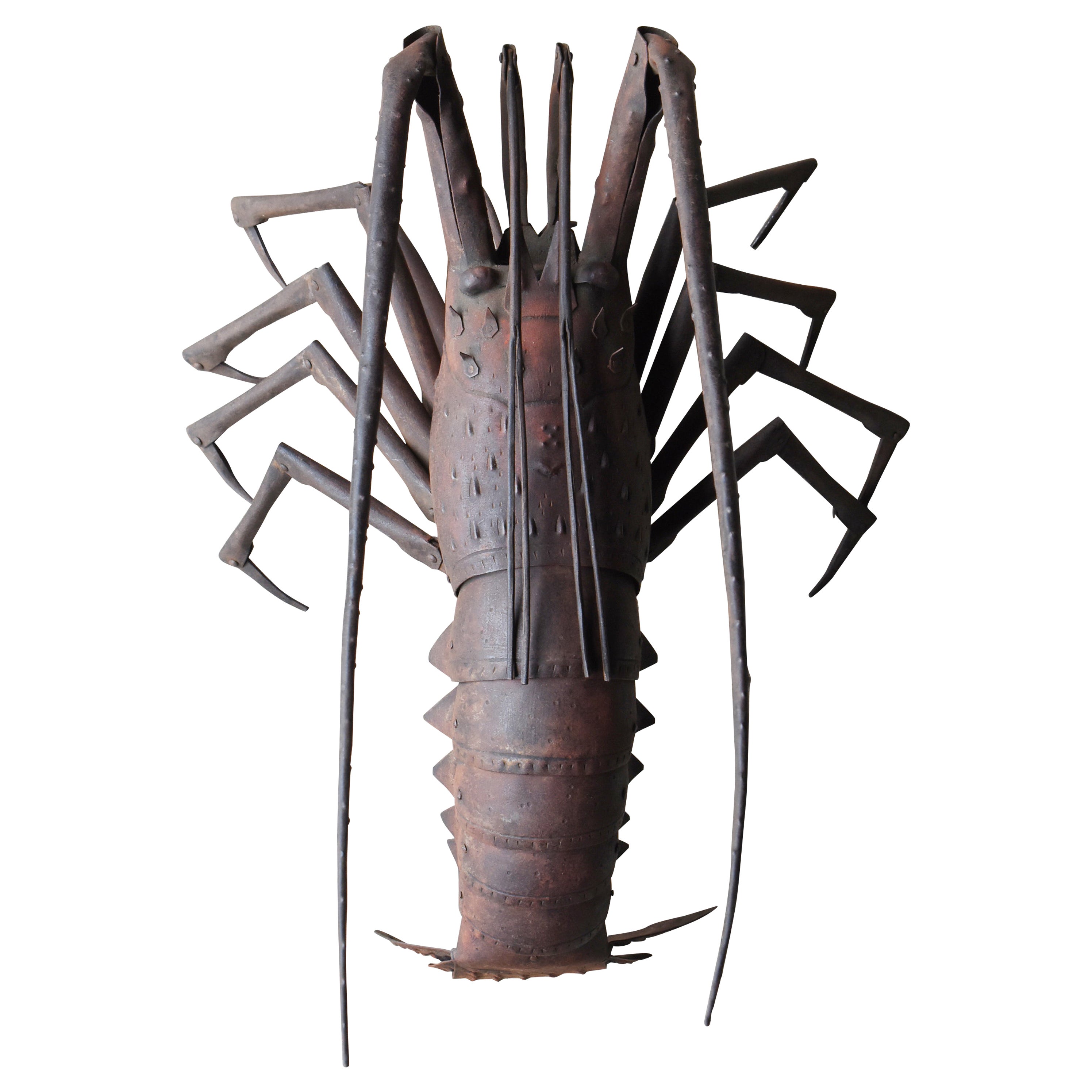 Scultura antica giapponese di aragosta in ferro del 1800-1860 / Figurina Oggetto Wabisabi