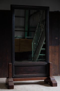 Espejo de pie japonés antiguo Keyaki de madera maciza 1900s-30s