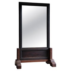 Espejo de pie japonés antiguo Keyaki de madera maciza 1900s-30s