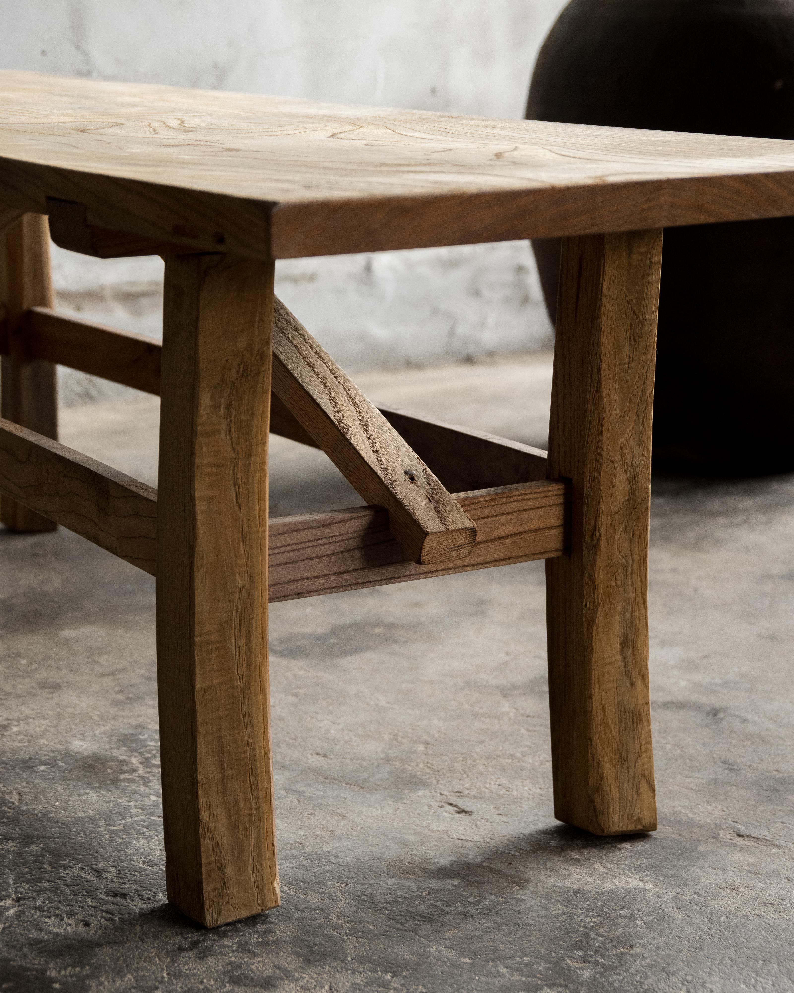 Japanese Antique Keyaki Wood Bench / Low Table, Meiji Era “1868