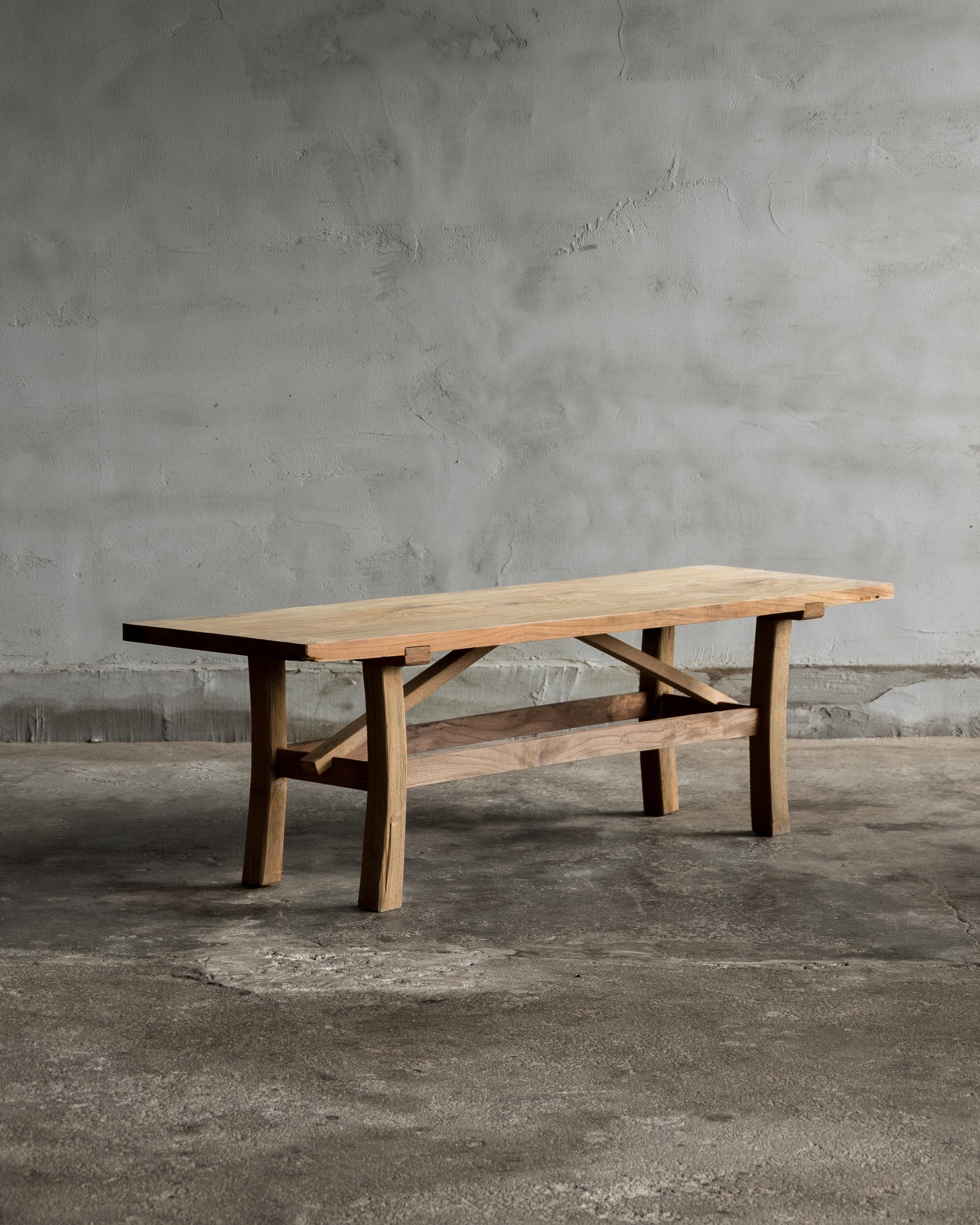 Japanese Antique Keyaki Wood Bench / Low Table, Meiji Era “1868
