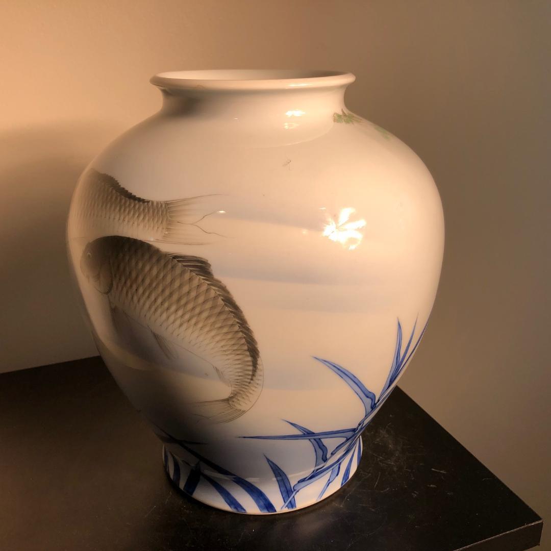 Japanese Antique Koi and Bamboo Vase Hand Painted, Early 20th Century 6
