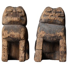 Japanese Antique 'KOMAINU' Shrine Guardian Dog Statues 1336s-1392s / Wabi Sabi