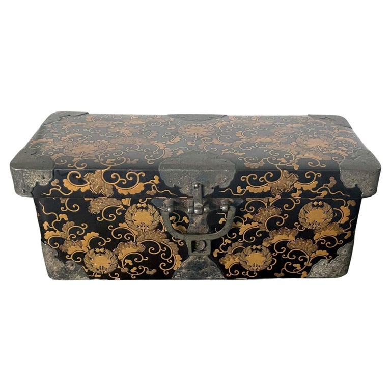 Asian Lacquer Black Chest - 48 For Sale on 1stDibs