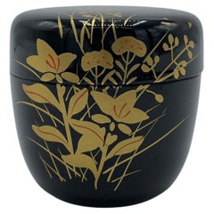 Antico Natsume giapponese in lacca (scatola per polvere di matcha) Automne Flowers 1980s