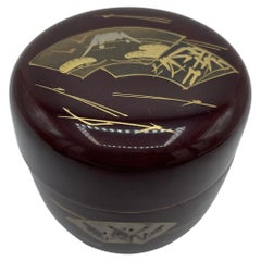 Japanese Antique Lacquer Natsume (box for matcha powder) Mt.Fuji and Fans 1980s
