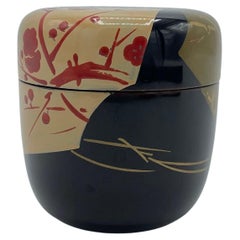Natsume (caja para polvo de matcha) de laca antigua japonesa Ciruela 'UME' Años 80